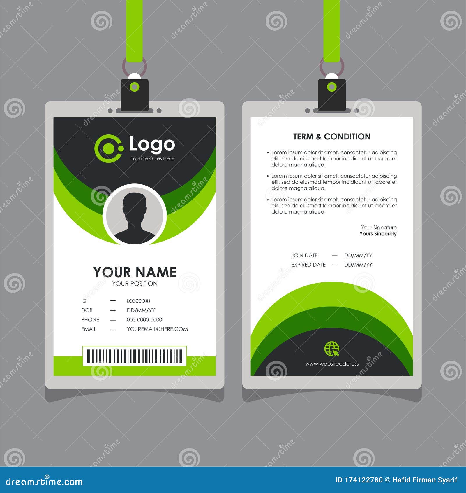 Simple Clean Curve Green Id Card Design Template Vector Stock Within Employee Card Template Word
