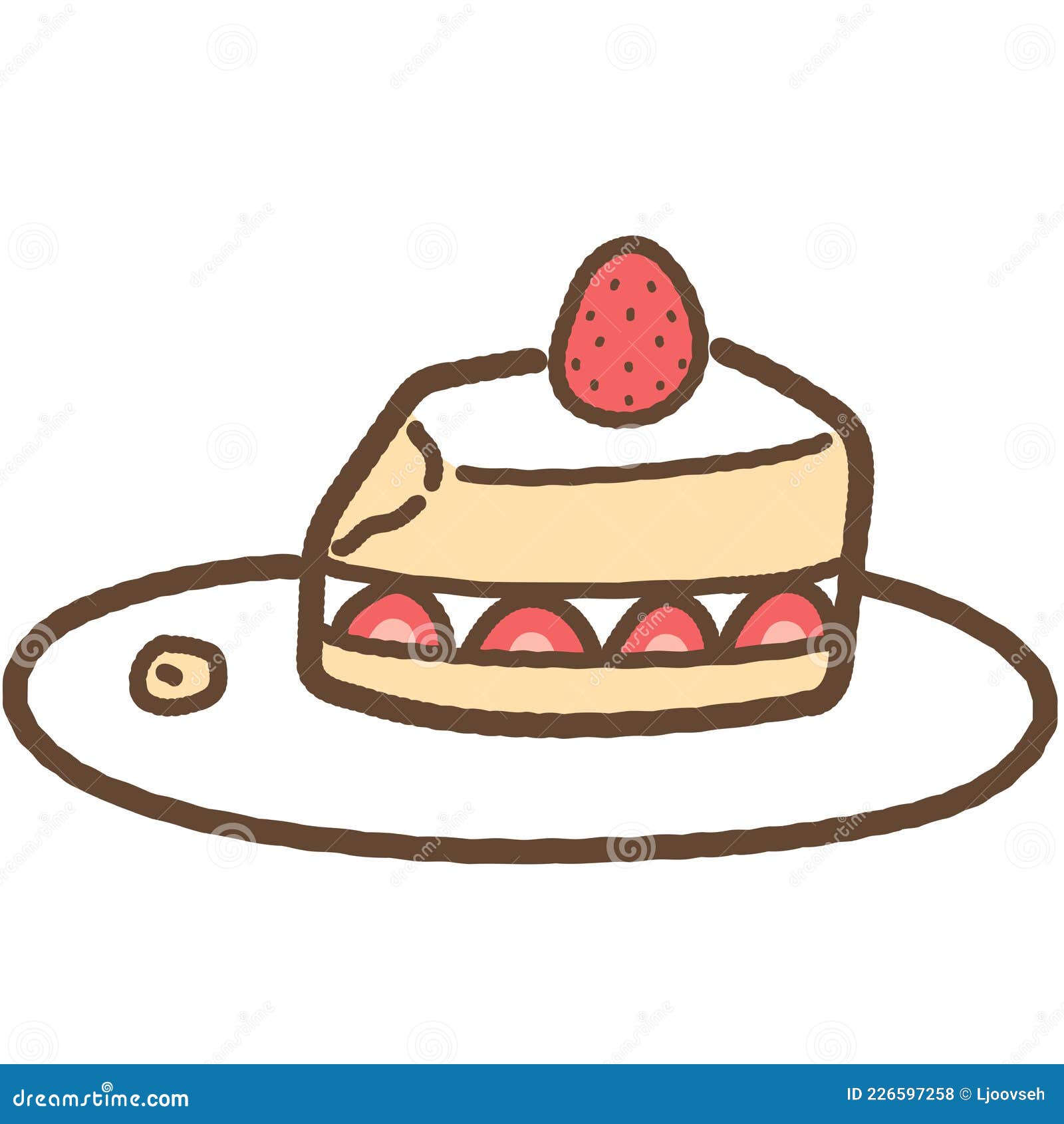 Simple And Cute Hand Drawn Strawberry Shortcake Outlined Vector