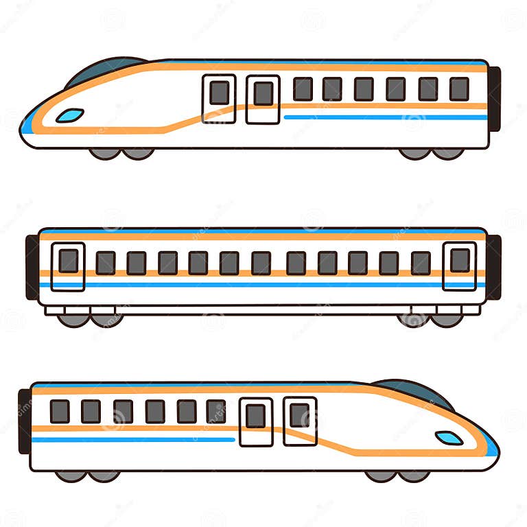 Simple and Cute Illustration of Blue and Orange Colored Shinkansen ...