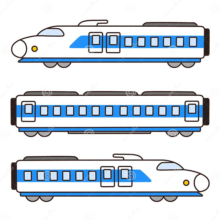 Simple and Cute Illustration of Blue and White Colored Shinkansen ...