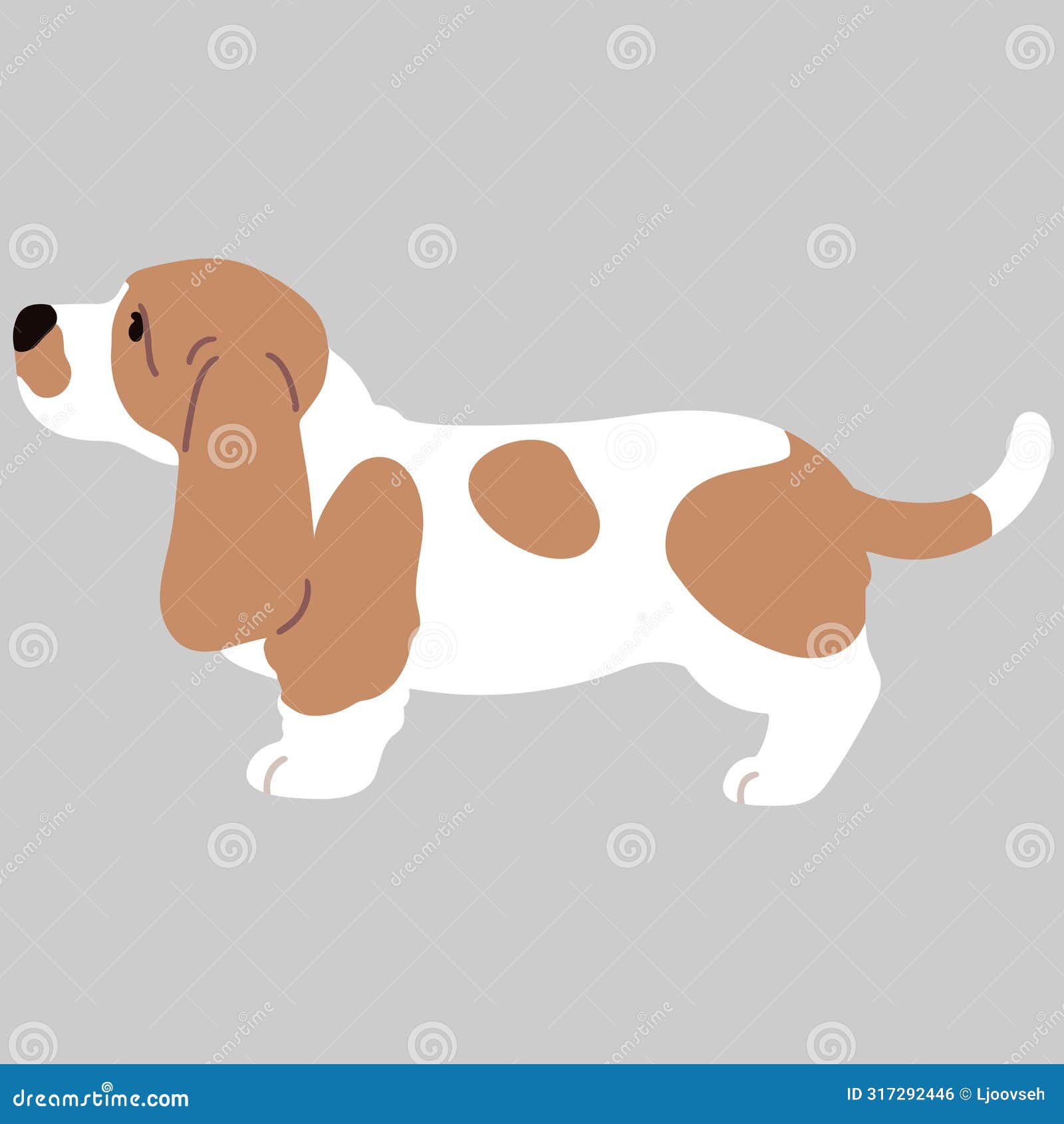 Simple and Cute Illustration of Lemon and White Basset Hound in Side