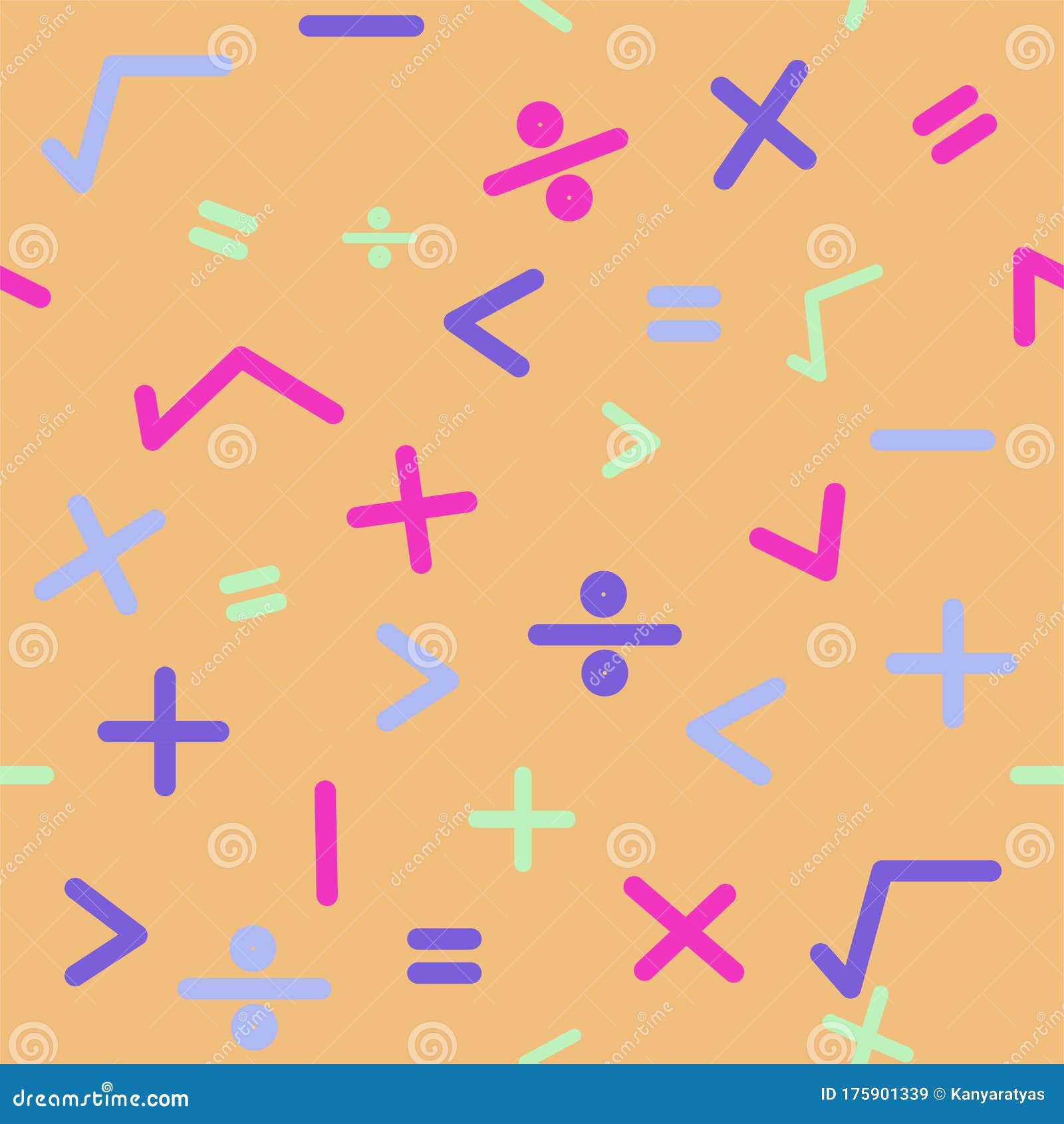 Simple Cute Math Symbols Cartoon Seamless Background Stock Illustration -  Illustration of knowledge, addition: 175901339