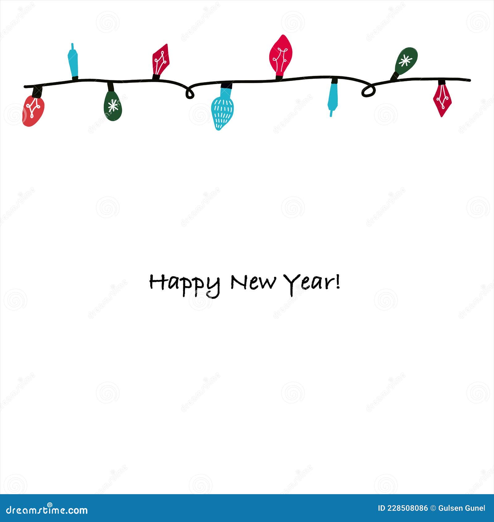 Simple Decorative Christmas Lights. Happy New Year Greeting Card Stock  Vector - Illustration of card, decoration: 228508086