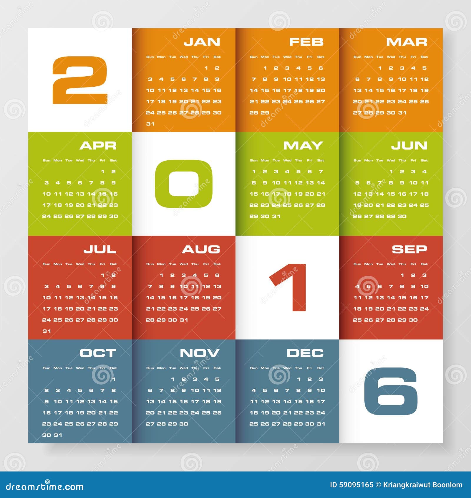 Simple Design Calendar 2016 Year Vector Design Template. Stock Vector