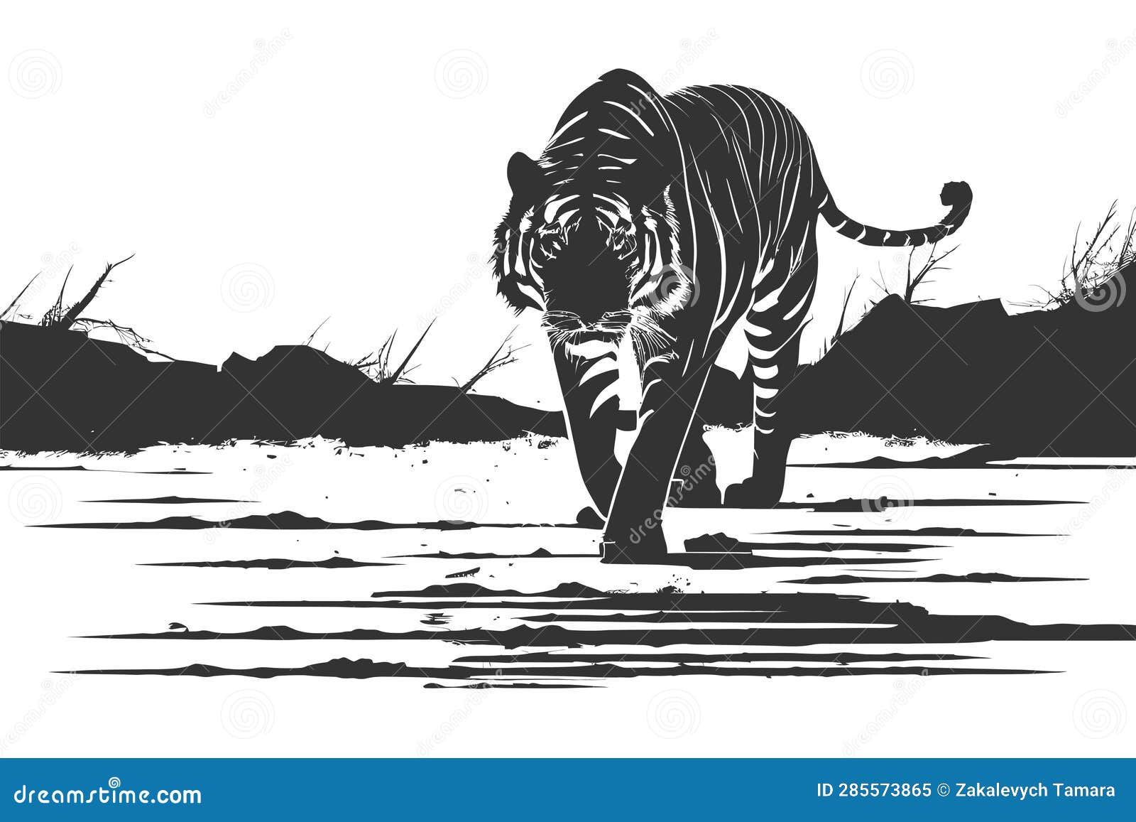 Simple Design of Silhouette of Tiger Walking. Vector Illustration ...