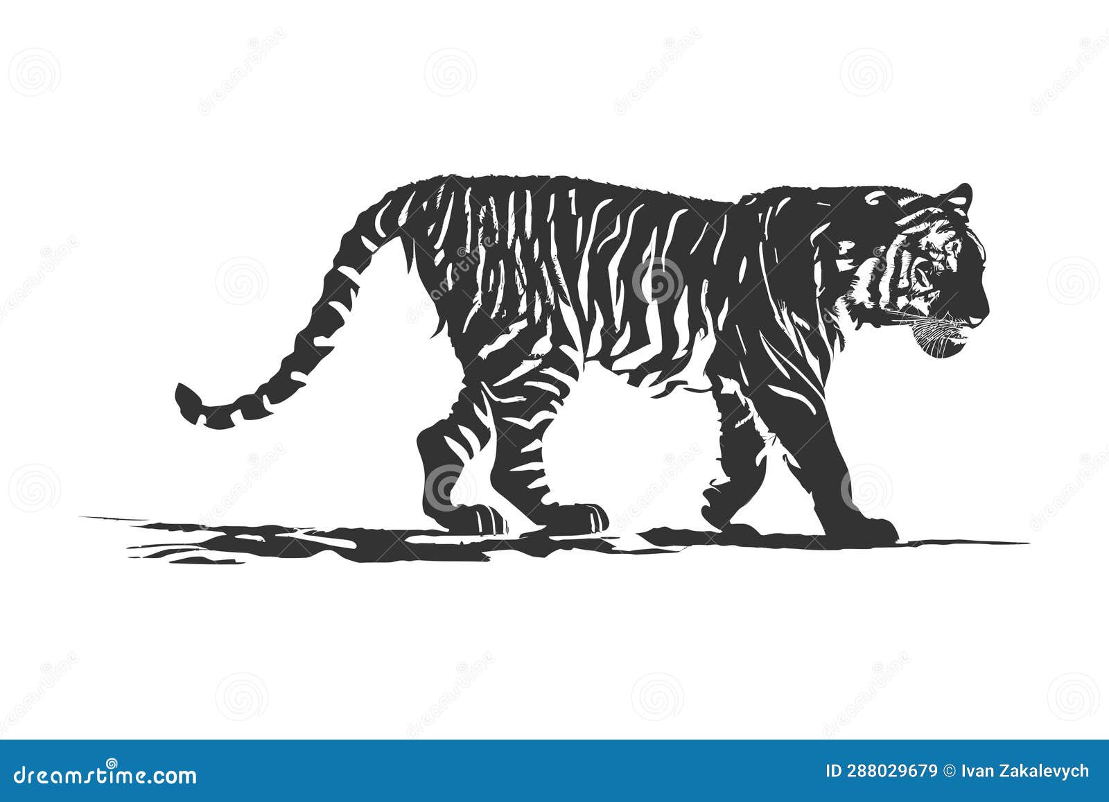 Simple Design of Silhouette of Tiger Walking. Vector Illustration ...