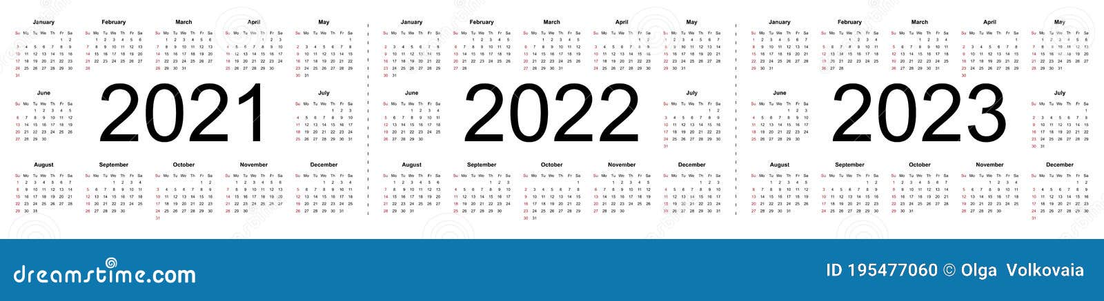 Simple Editable Vector Calendars For Year 2021 2022 2023 Week Starts