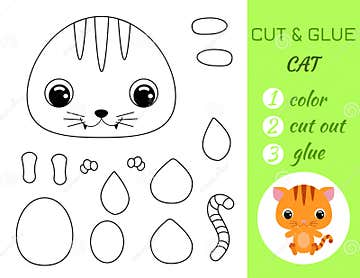 Simple Educational Game Coloring Page Cut and Glue Sitting Baby Cat for ...