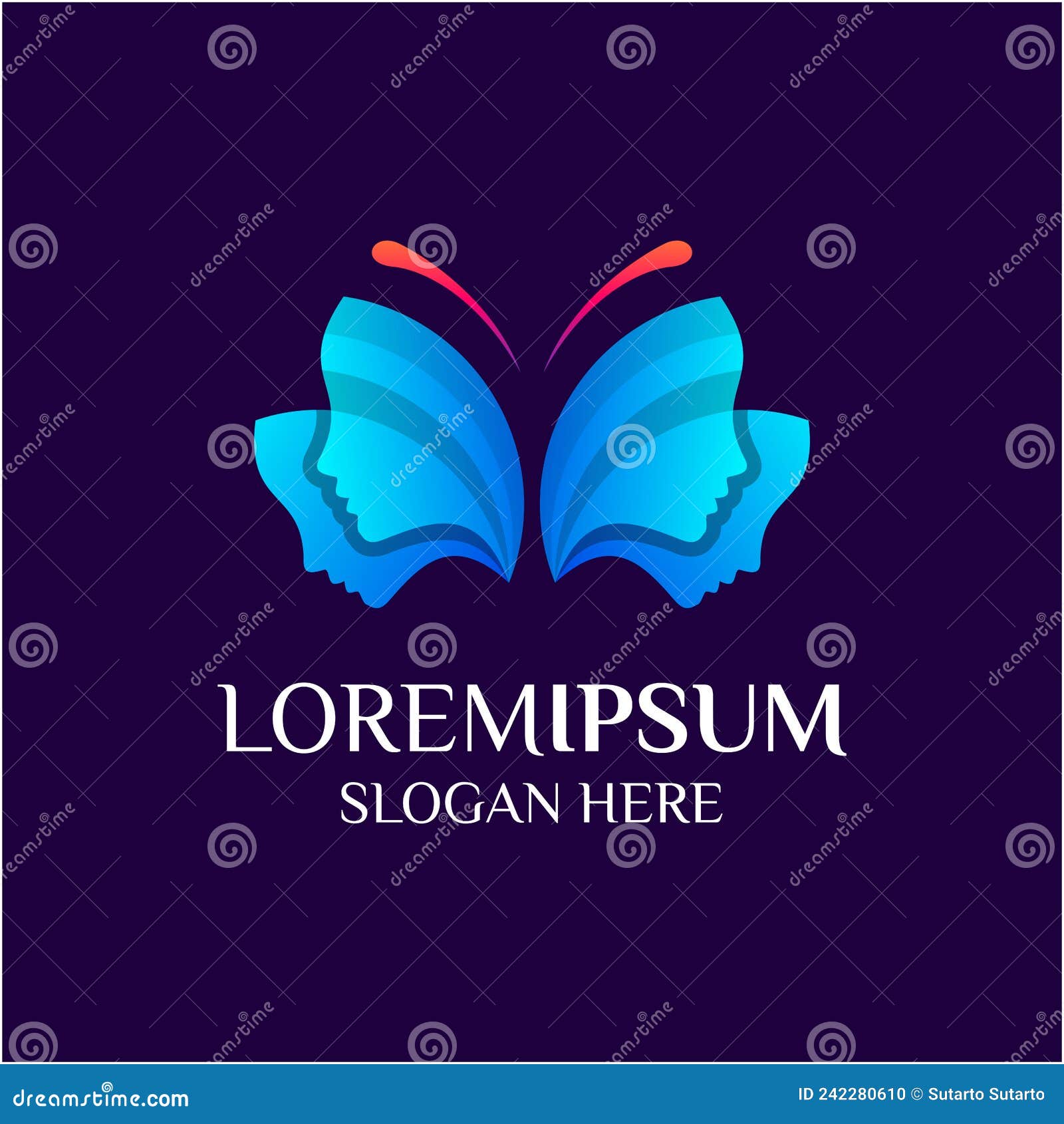 Simple Face Butterfly Shape Logo Design Stock Vector Illustration of butterfly, isolated