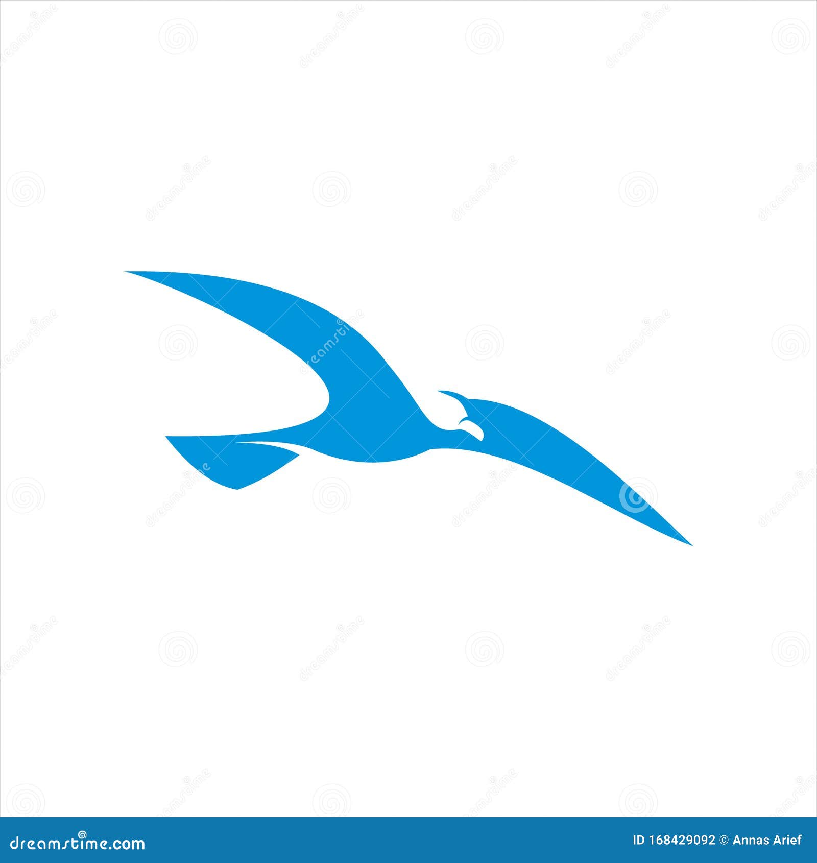 simple flat blue flying seagull bird  