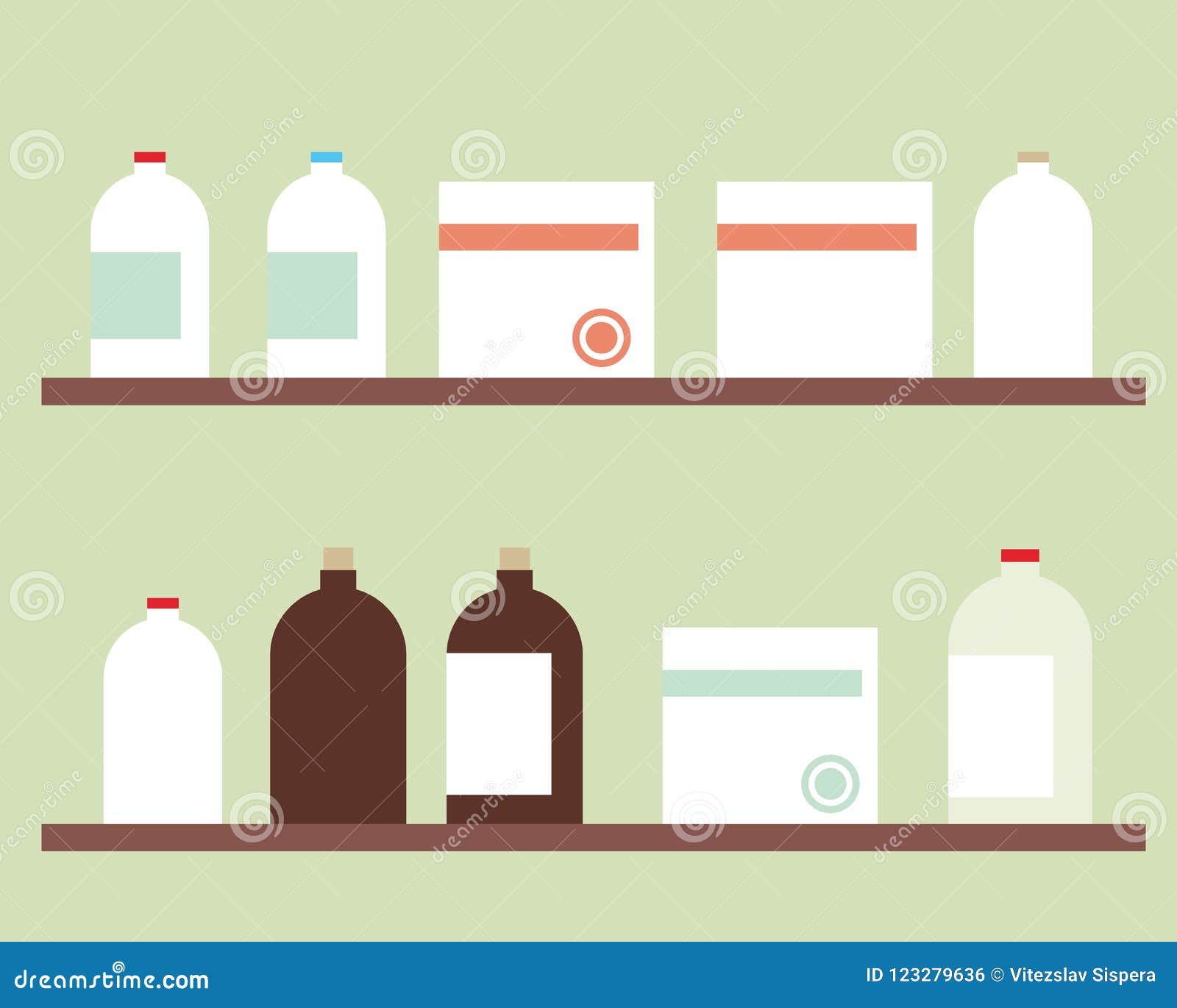 Simple Flat Design Shelf for Medicine with Bottles and Boxes Wit Stock