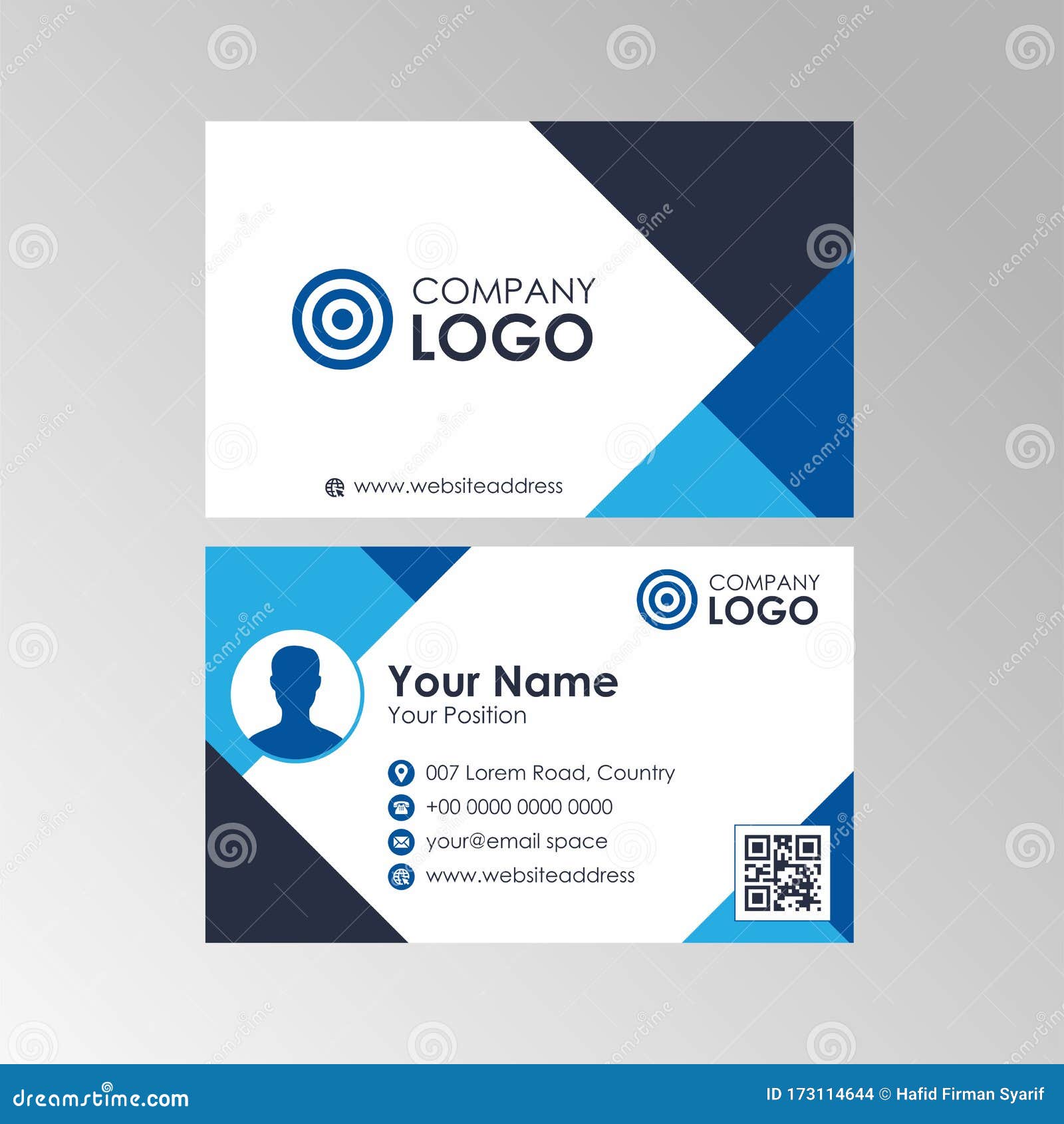 Simple Abstract Blue Business Card Design Template Vector Stock Within Qr Code Business Card Template