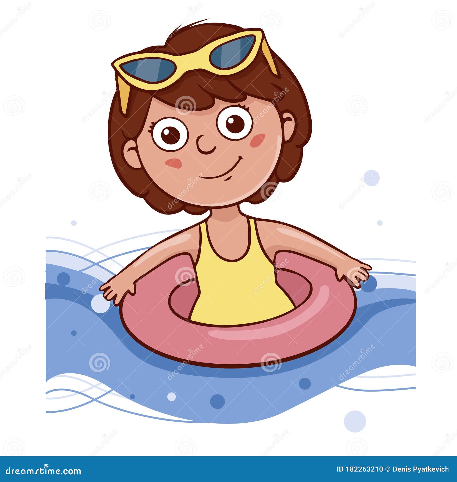 Simple Flat Illustration A Girl Swims In A Lifebuoy. Doodle Sketch Baby ...