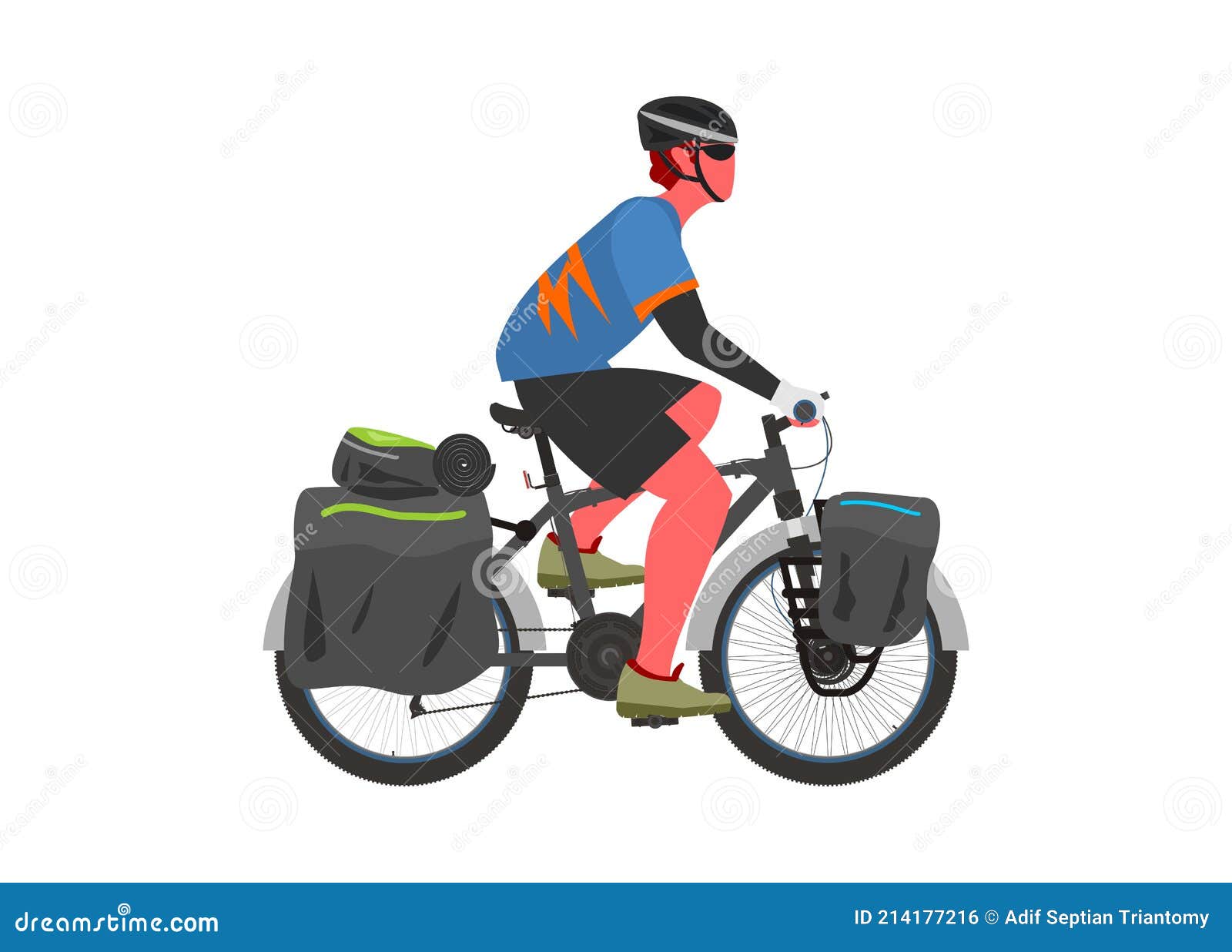 man touring by bicycle. simple flat 