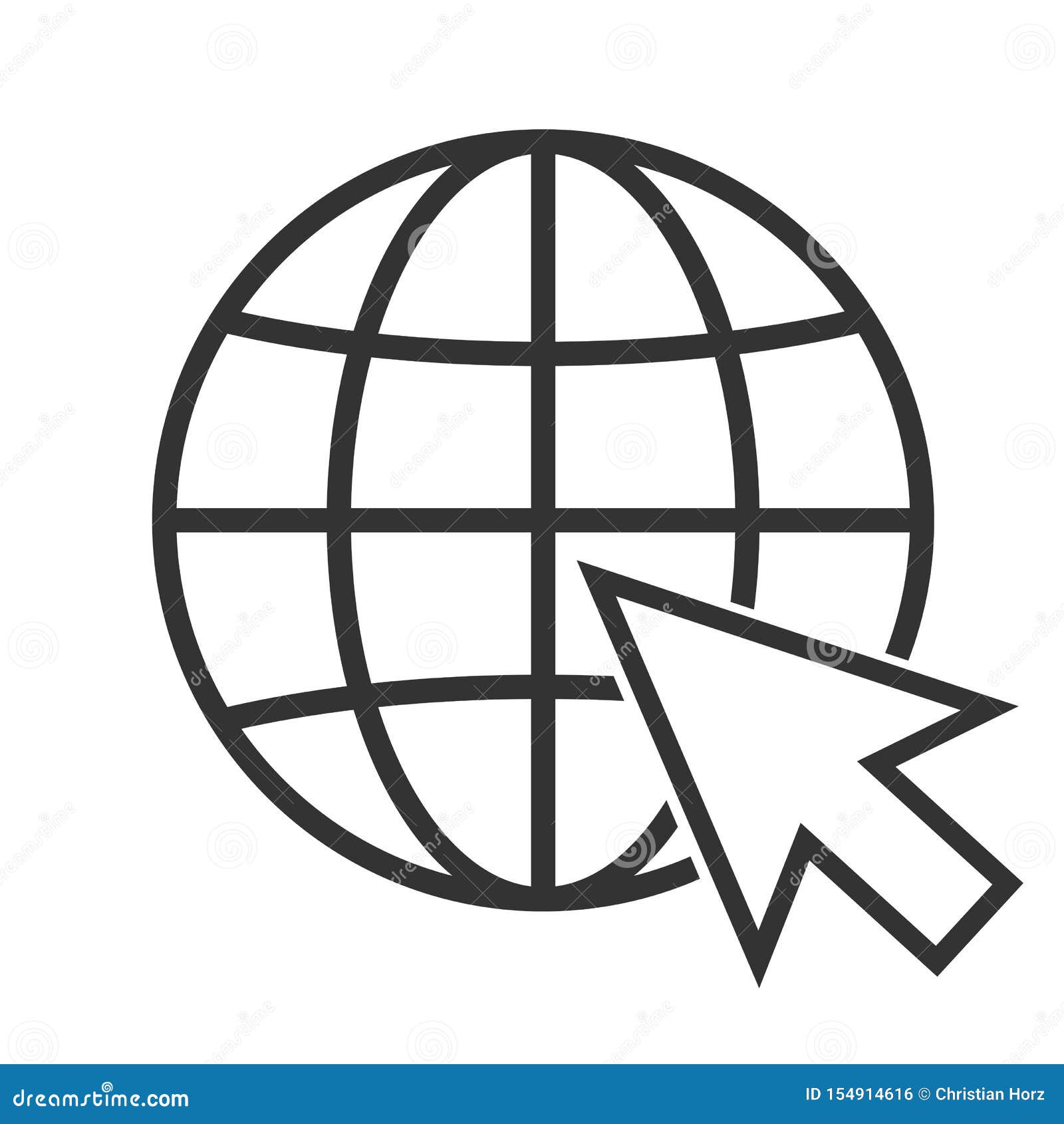 simple flat internet www icon with globe and mouse pointer 