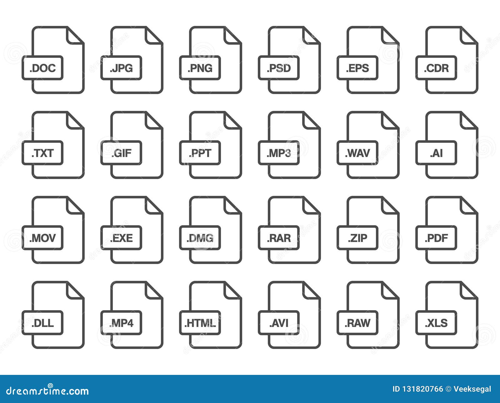 Simple Flat Style File Type Extensions Icon Set Stock Vector Illustration of file, document