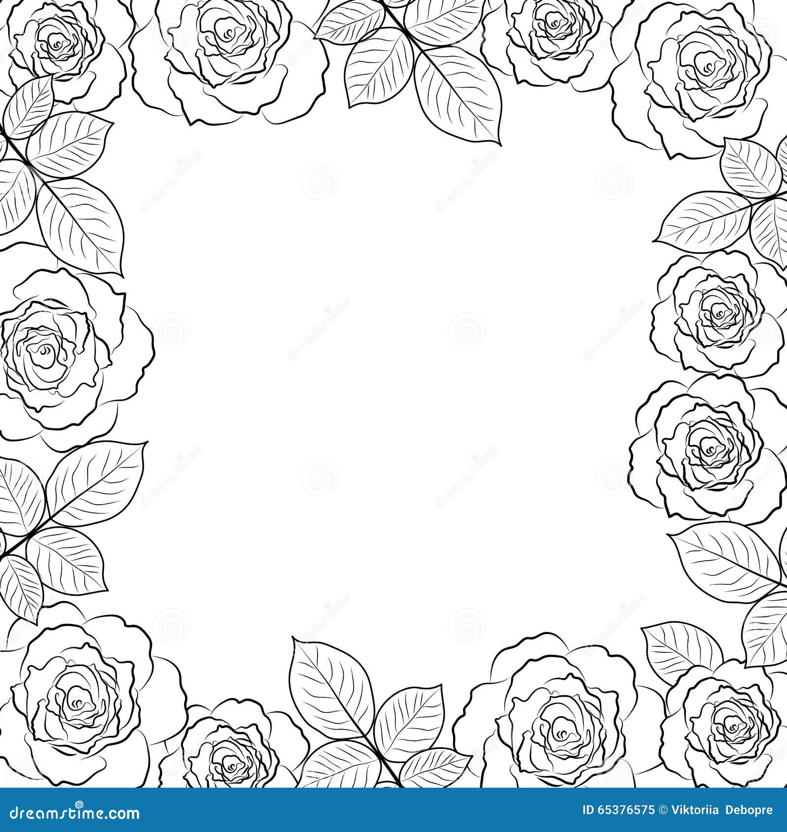 Simple Floral Frame In Black On White Stock Vector Illustration