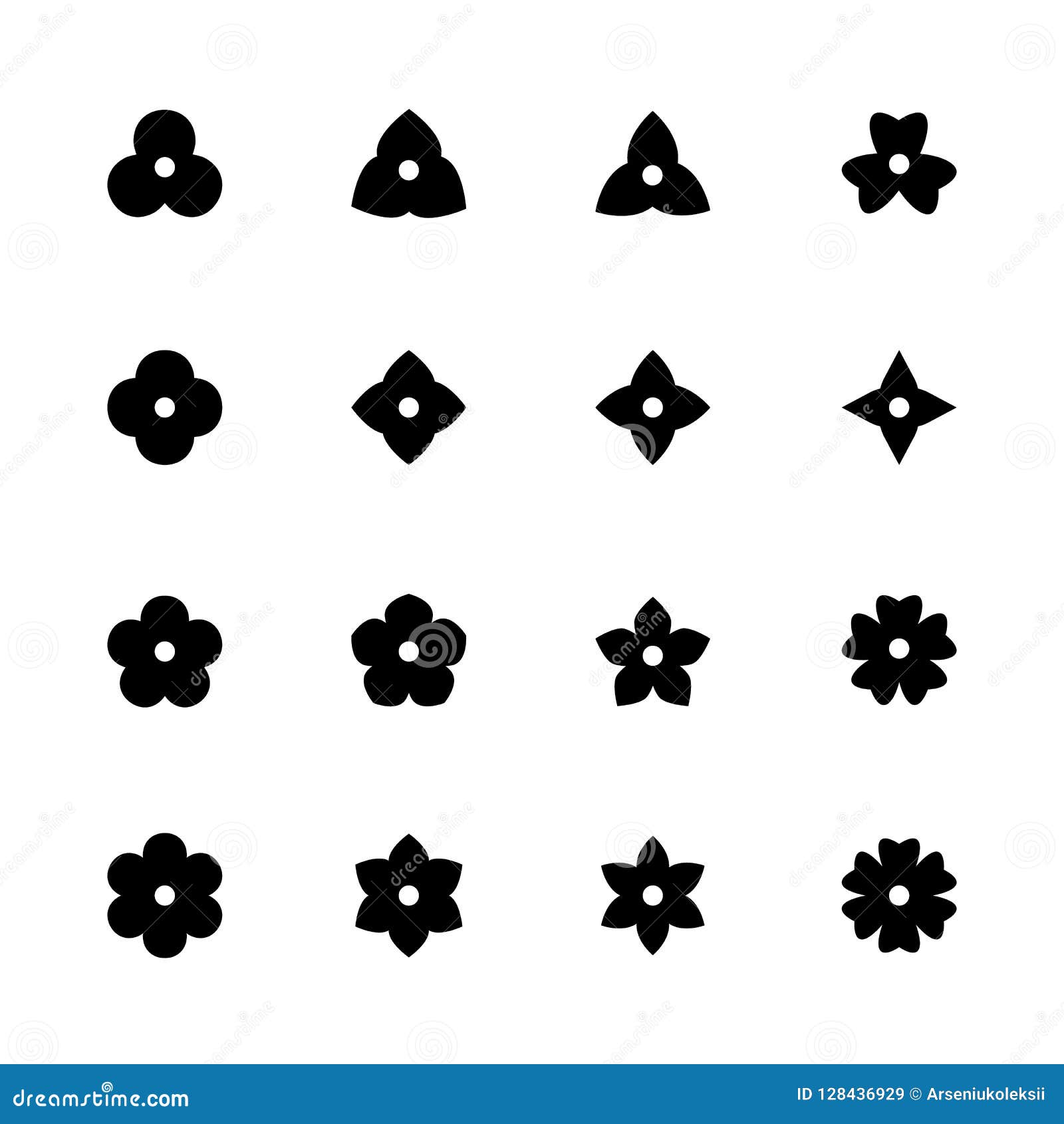 simple flower icons set. black floret silhouettes for .