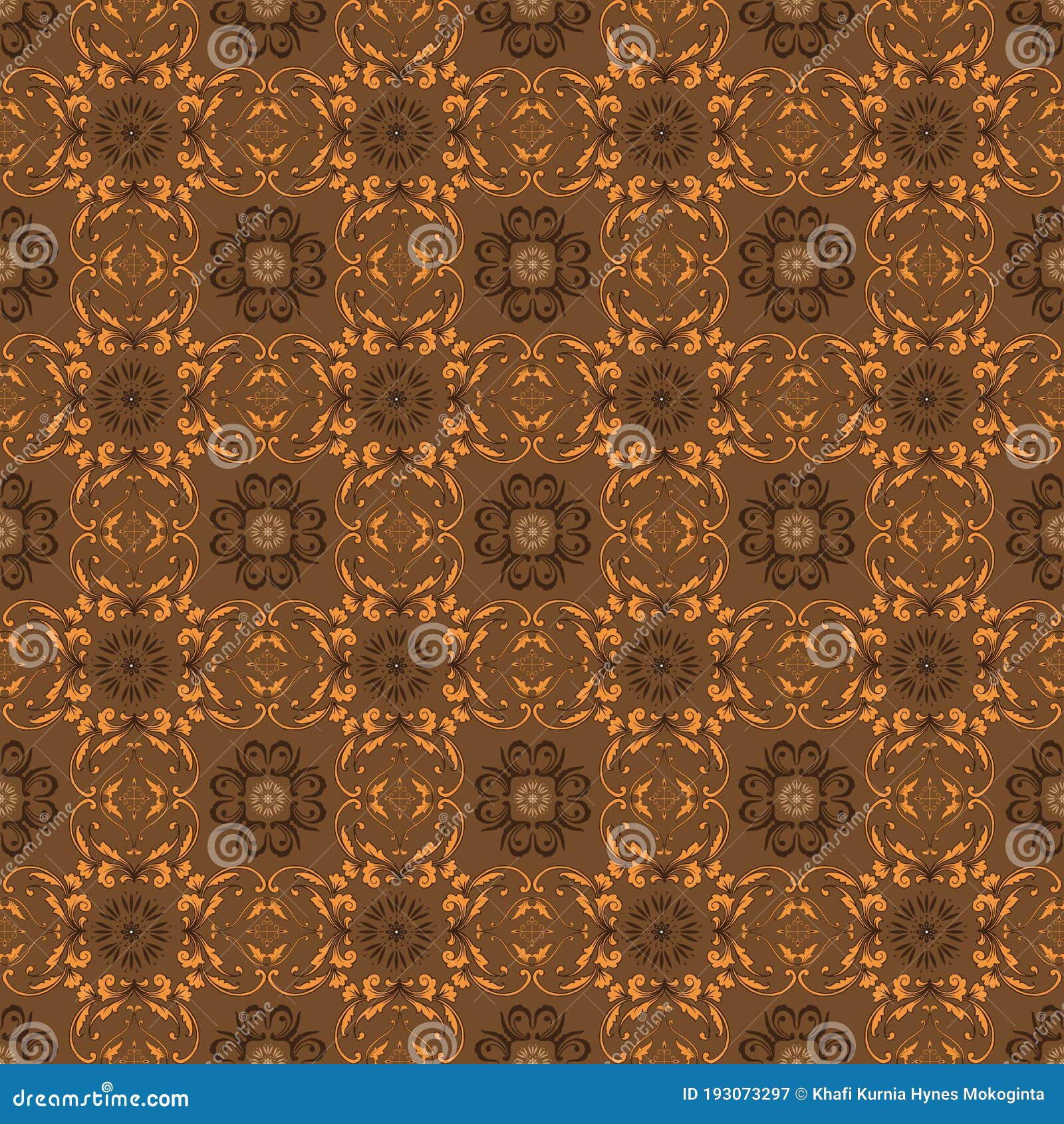 Simple Flower Pattern On Javanese Batik With Seamless Golden Brown
