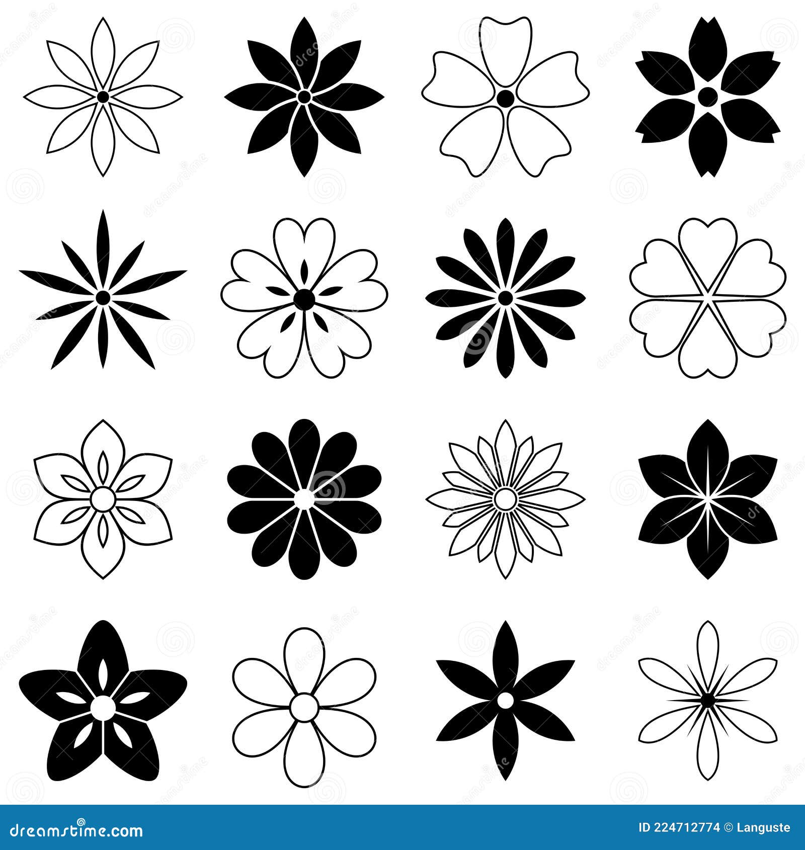 Simple Flower Vector Set on White Isolated Background. Stock Vector ...