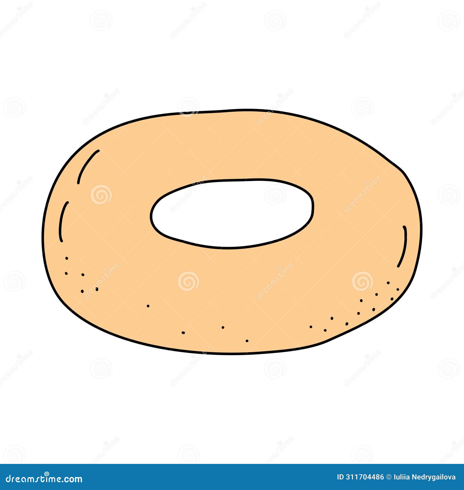 simple fresh baked bagel or doughnut with texture, doodle style 