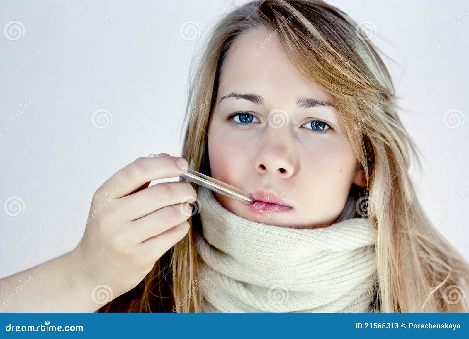 A Simple Girl with a Thermometer Stock Image Image of medical, close