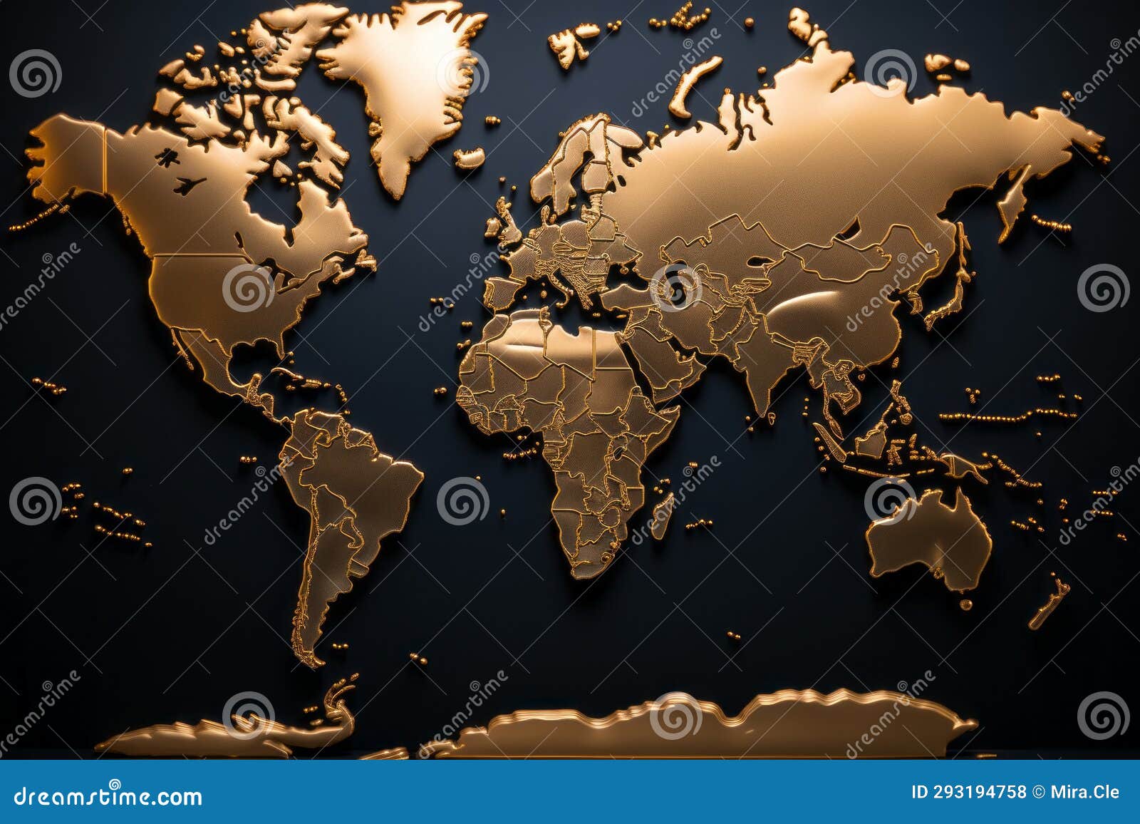 Simple Gold World Map, Created with Generative AI Stock Illustration