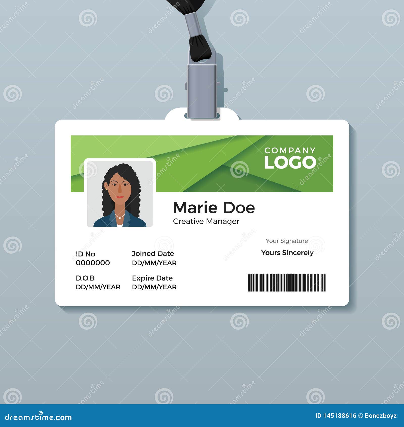 simple green id card template stock vector - illustration of