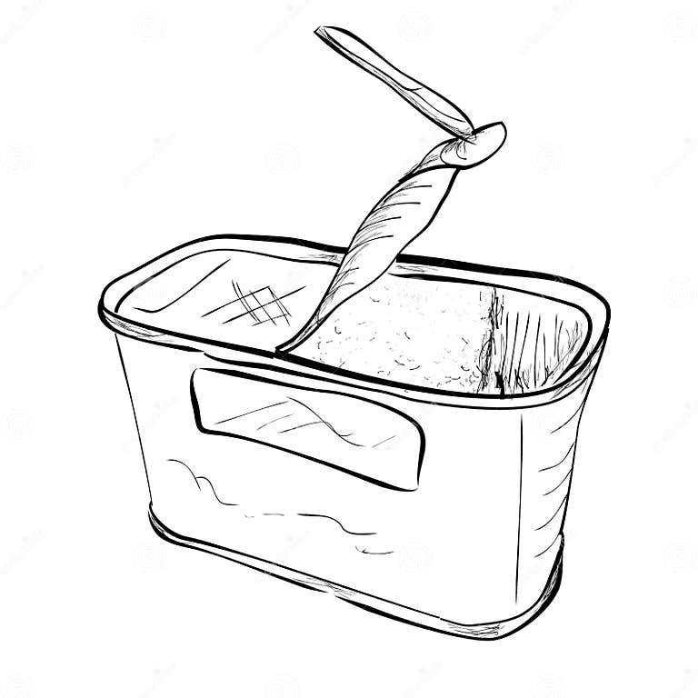 Simple Hand Draw Sketch of Top View Opened Corned Beef Can, Isolated on ...