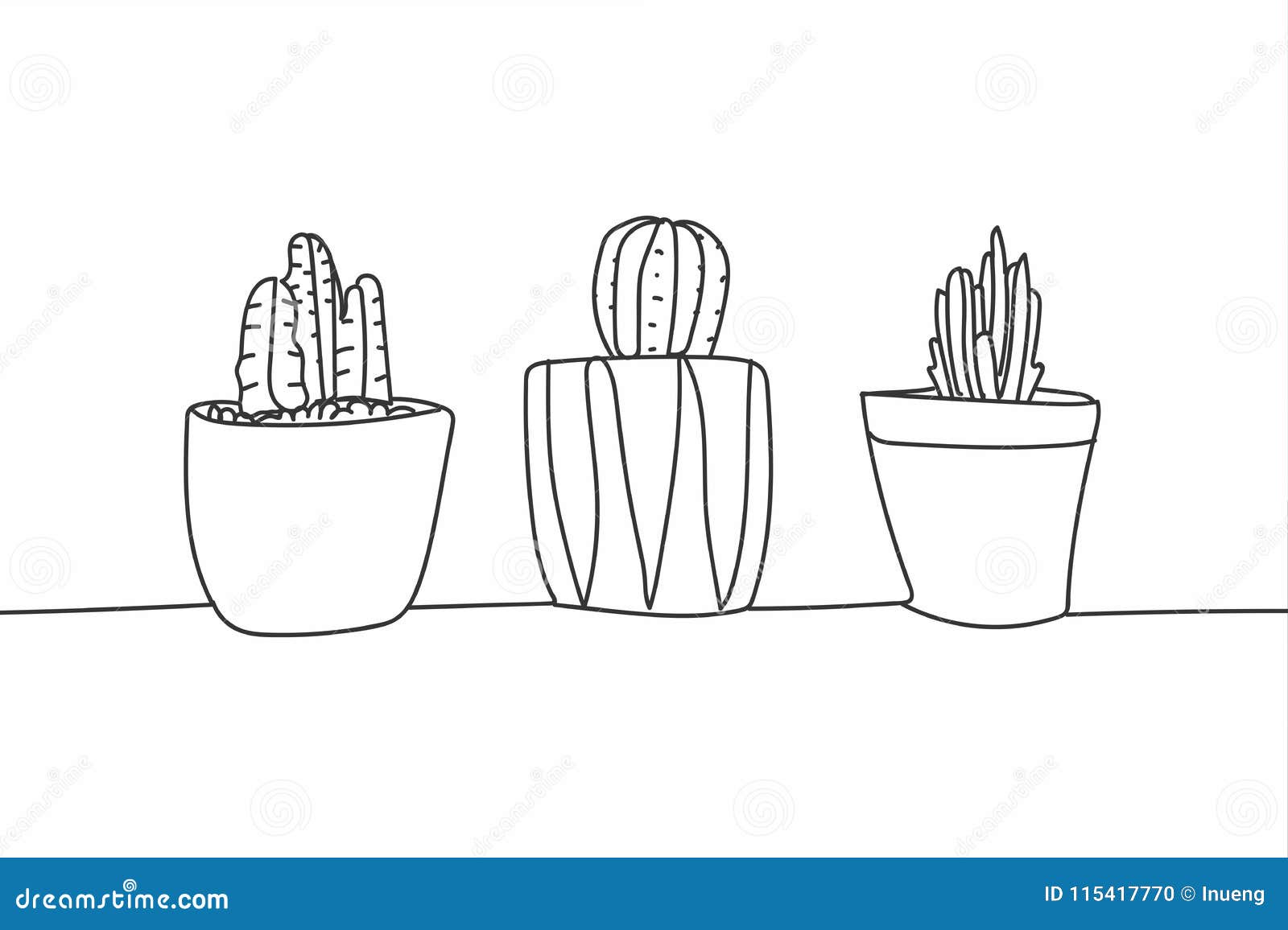 Simple Hand Drawn Cactus And Succulents In Pots Doodle Cute