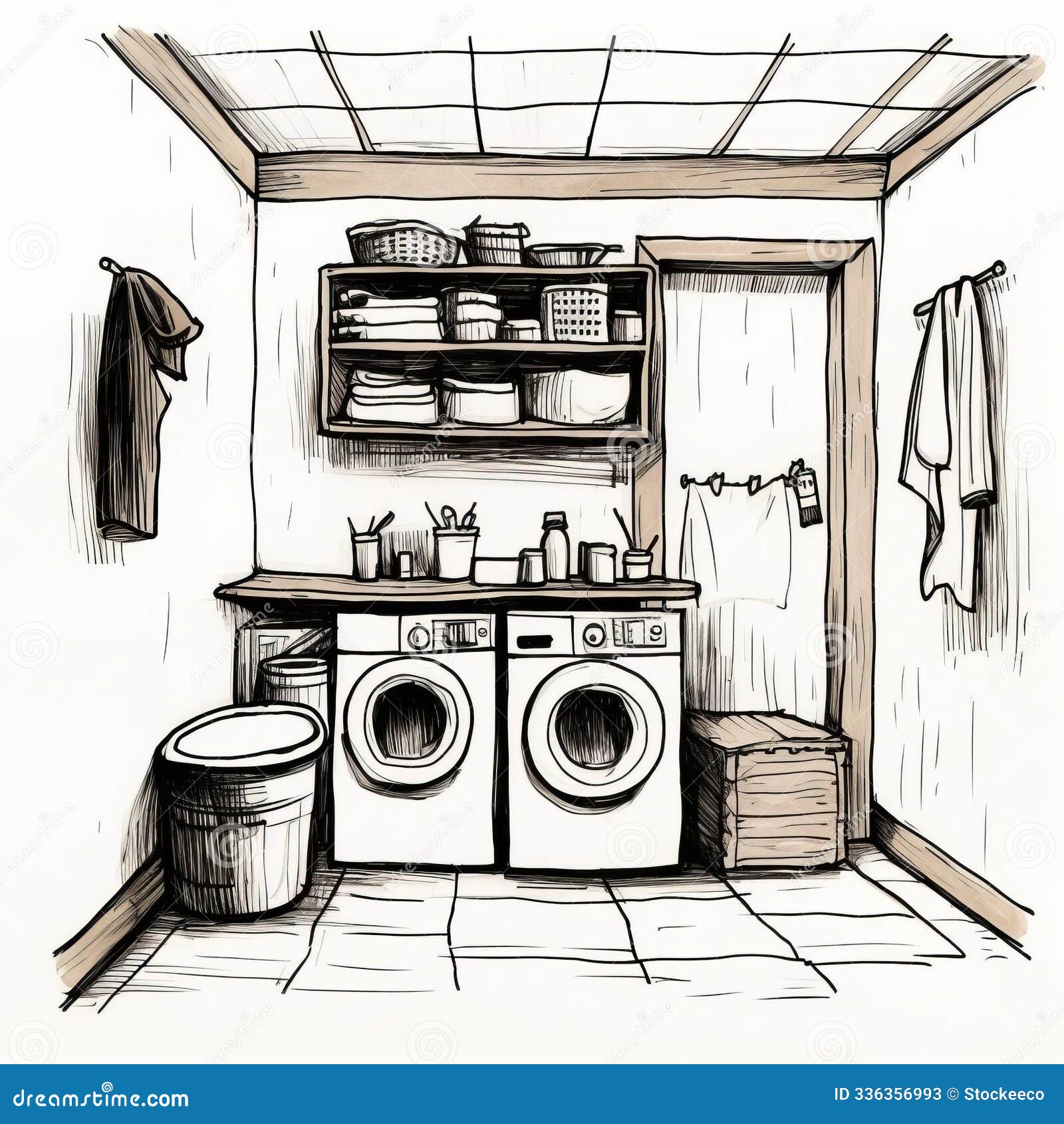 simple hand drawn sketch of a utility room 