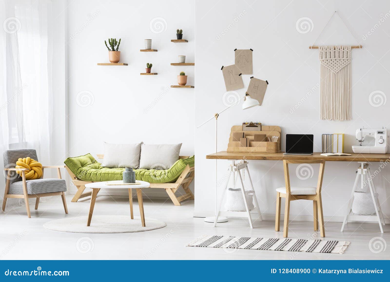 Simple Home Office with a Desk Stock Photo - Image of interior, home
