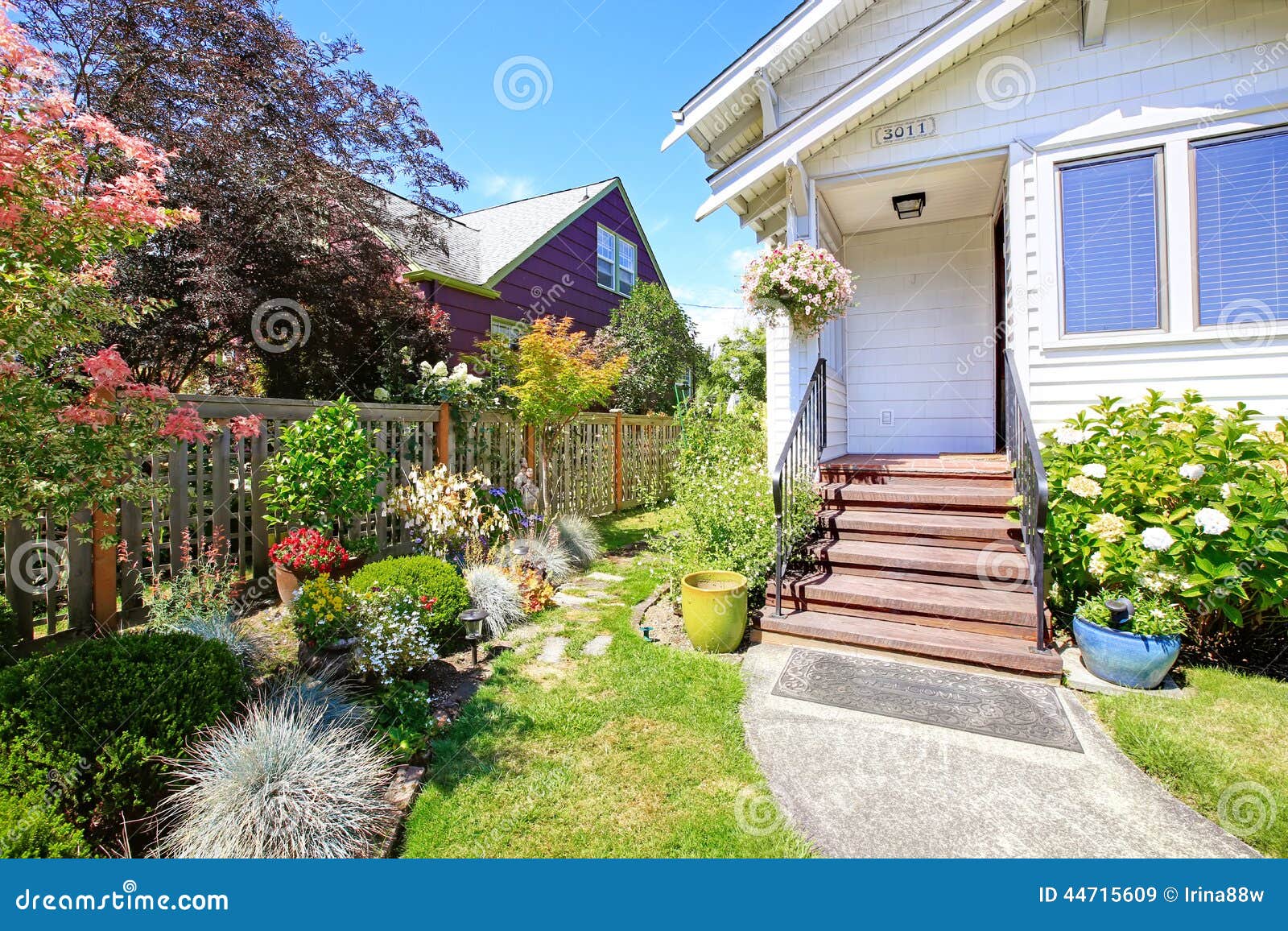 Simple House Exterior. Entrance Porch With Stairs And 