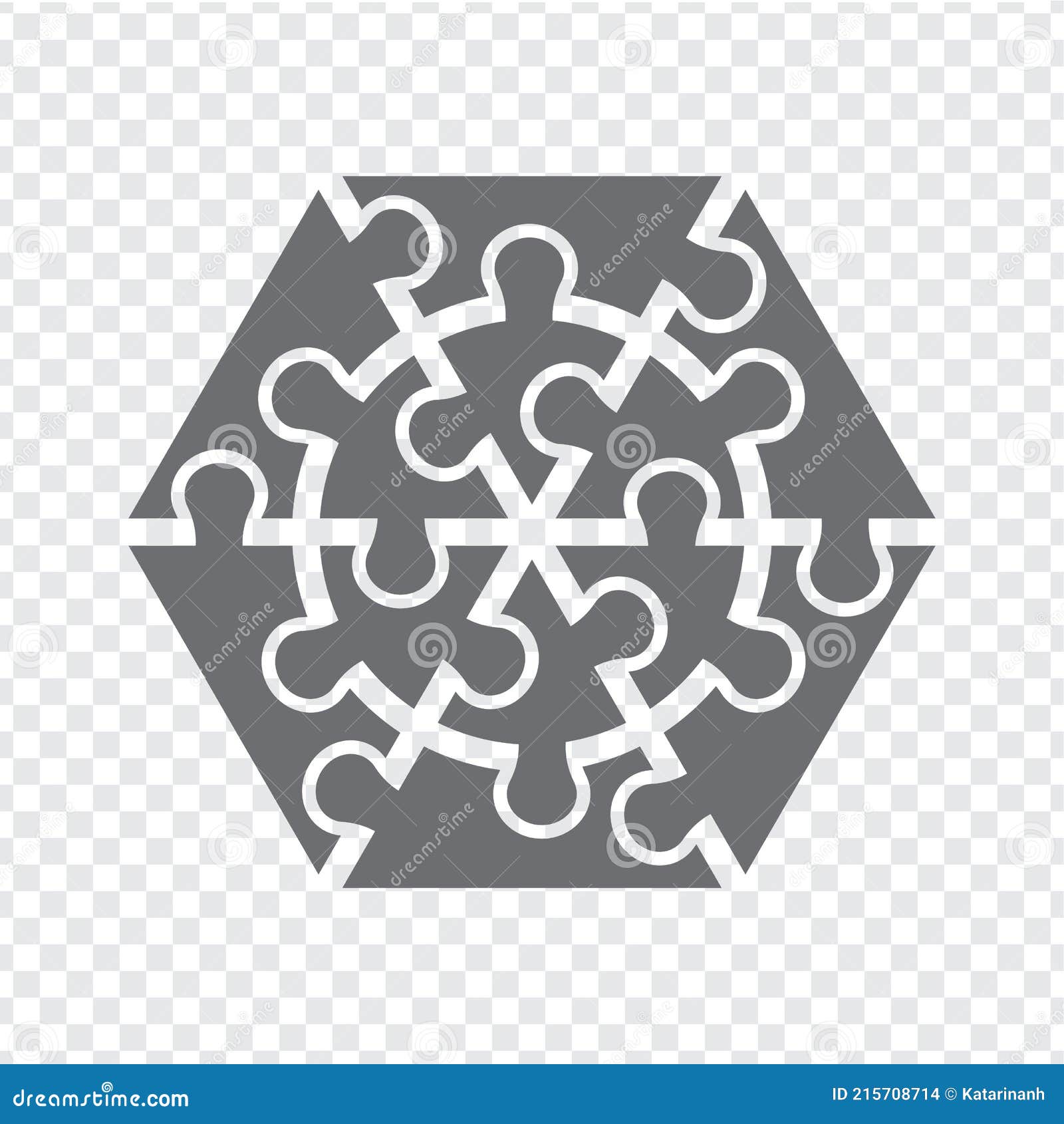 simple icon hexagon puzzle in gray. simple icon puzzle of the  twelve s and center on transparent background for your web s