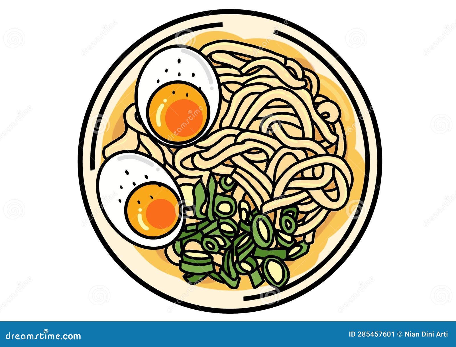 Simple Illustrated a Bowl of Udon Noodles Stock Illustration