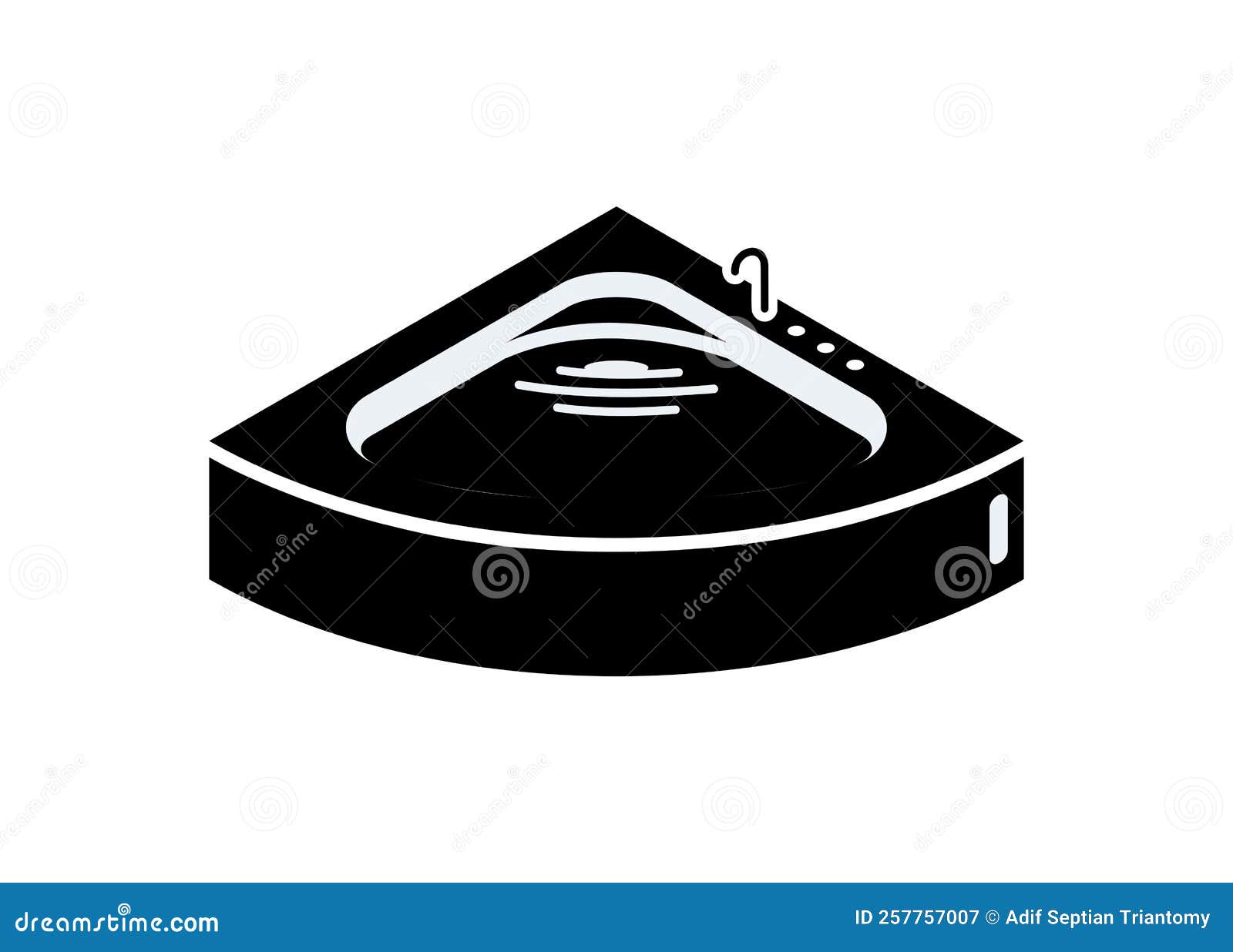 Corner Bathtub in Black and White. Simple Illustration in Isometric