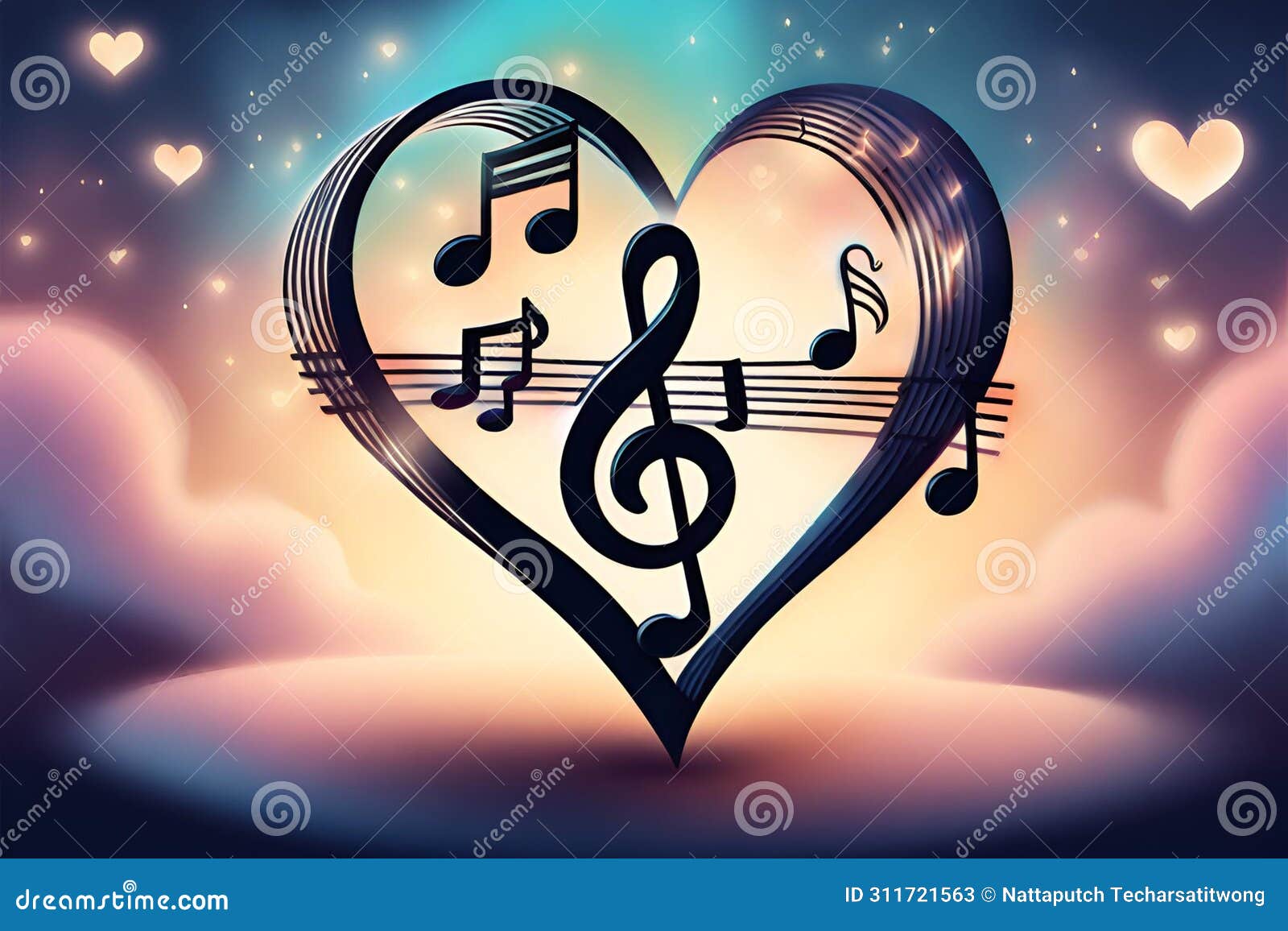 A Simple Illustration of Music Notes Heart Shape with Treble and Clef