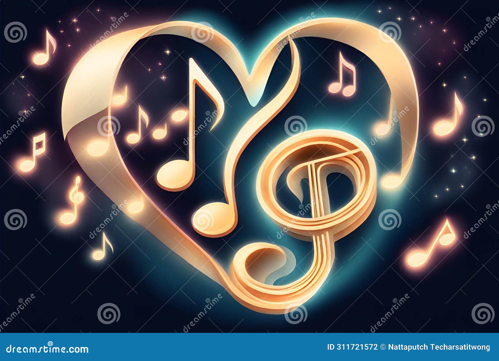 A Simple Illustration of Music Notes Heart Shape with Treble and Clef