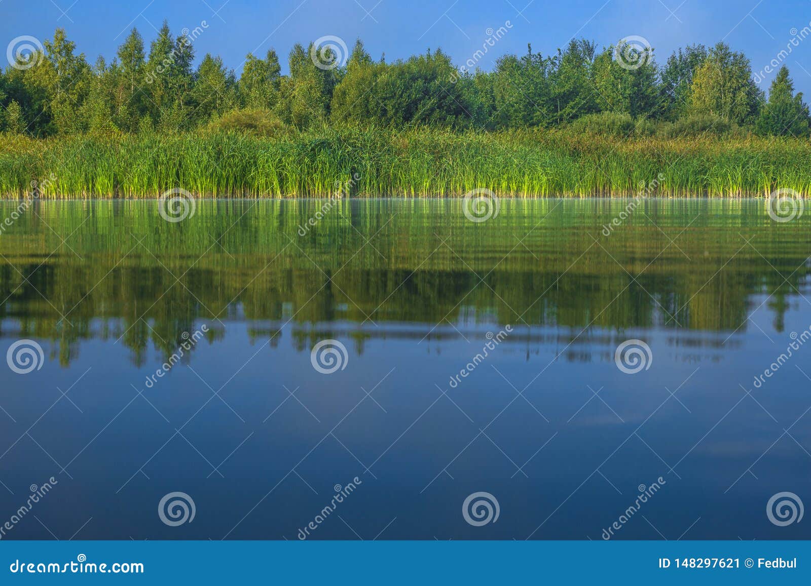 Simple Landscape of Lake with Shore Reflection Stock Image - Image of ...