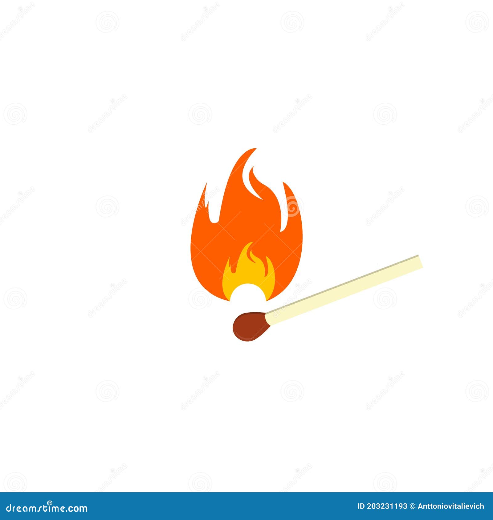 Simple Lighted Match Icon. Burning Safety Match. Fire and Flame. Vector