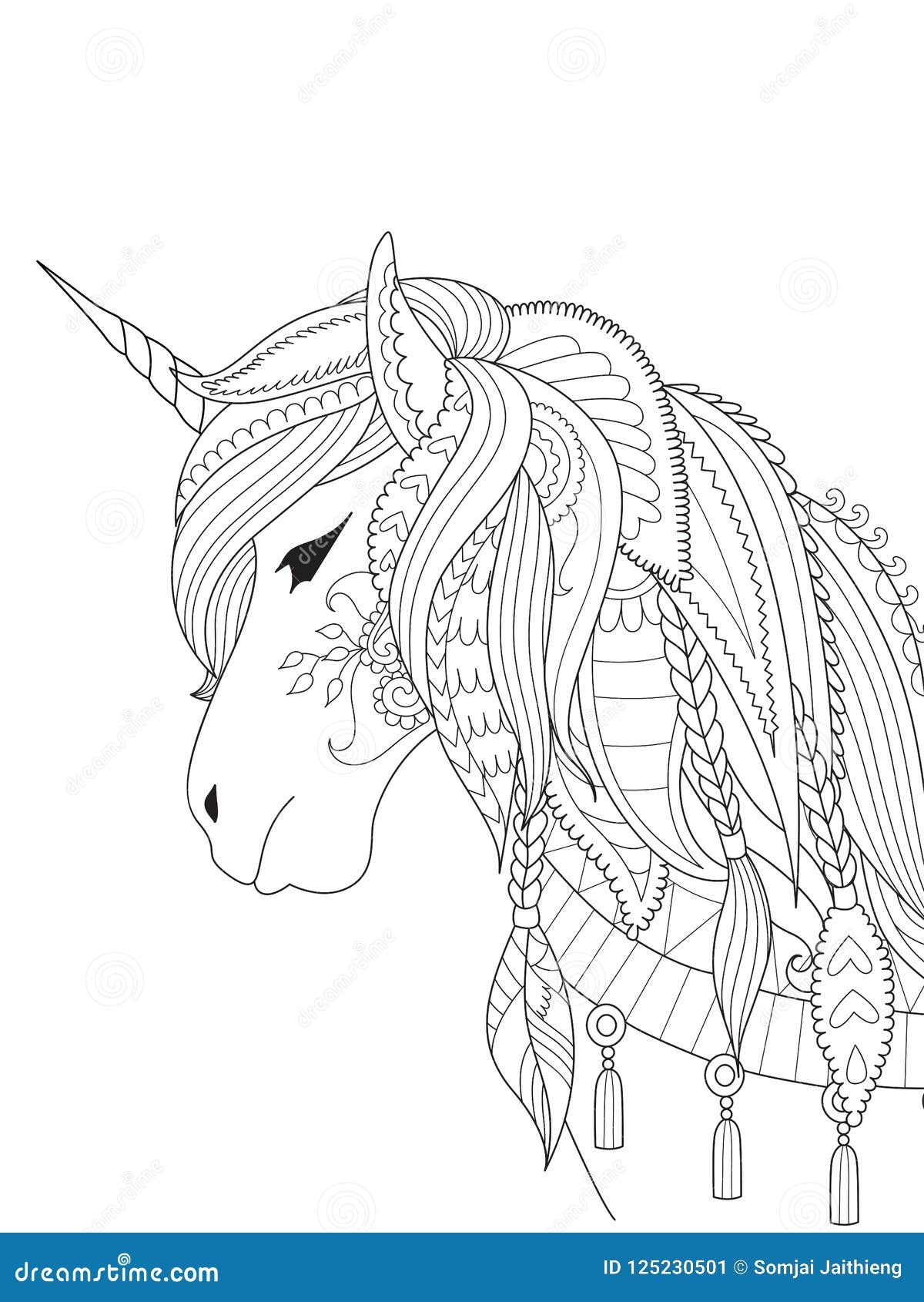 Simple Line Art of Unicorn for Design Element and Coloring Book ...