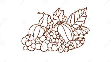 Simple Line Drawing of a Cornucopia with Basic Shapes Stock