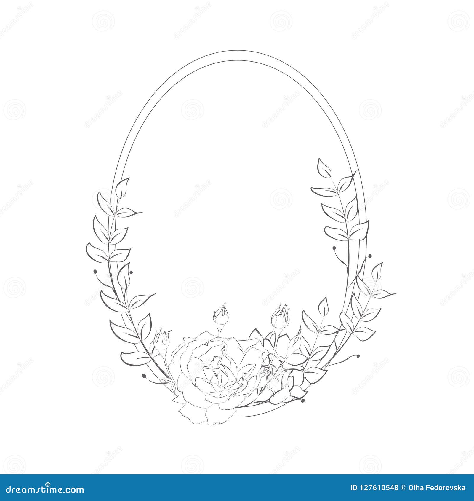 Geometric floral frame with rose flowers. Black outline simple desing  isolated on white background. Vector illustration.