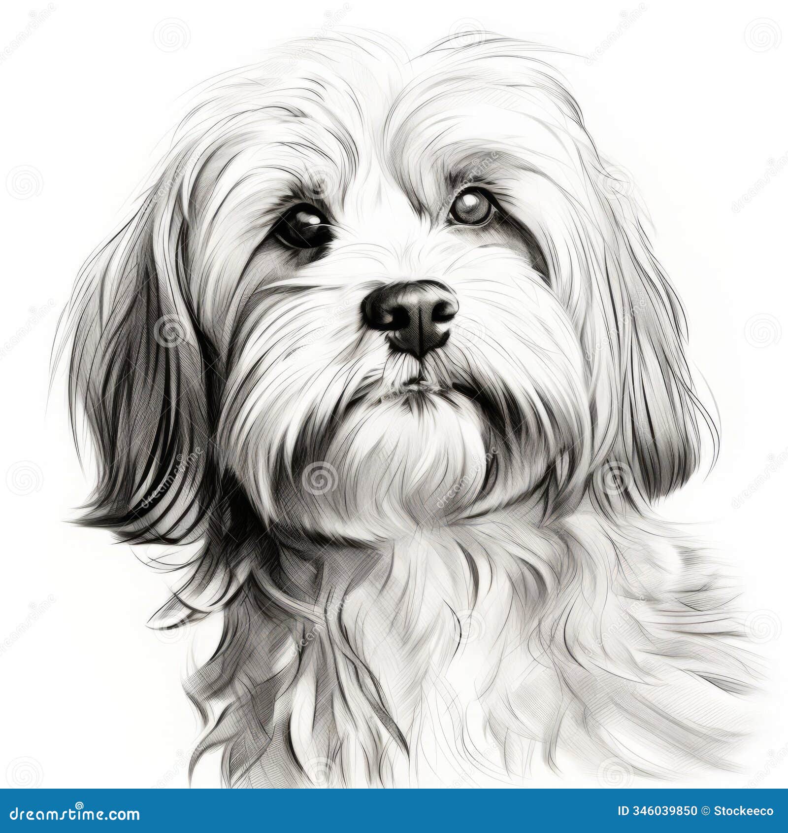 simple line drawing of a lowchen on white background