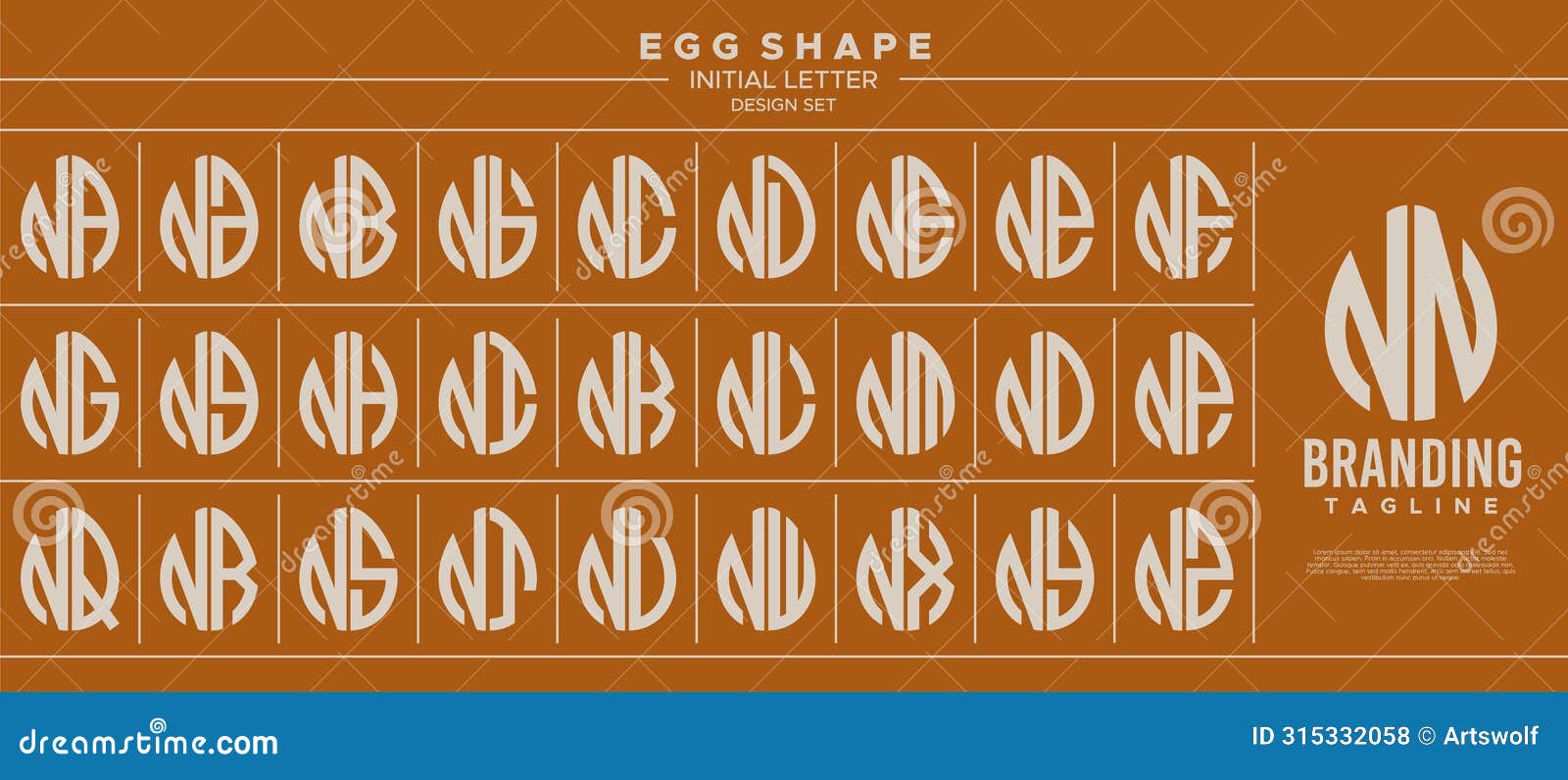 simple line egg  stamp letter n nn logo  set