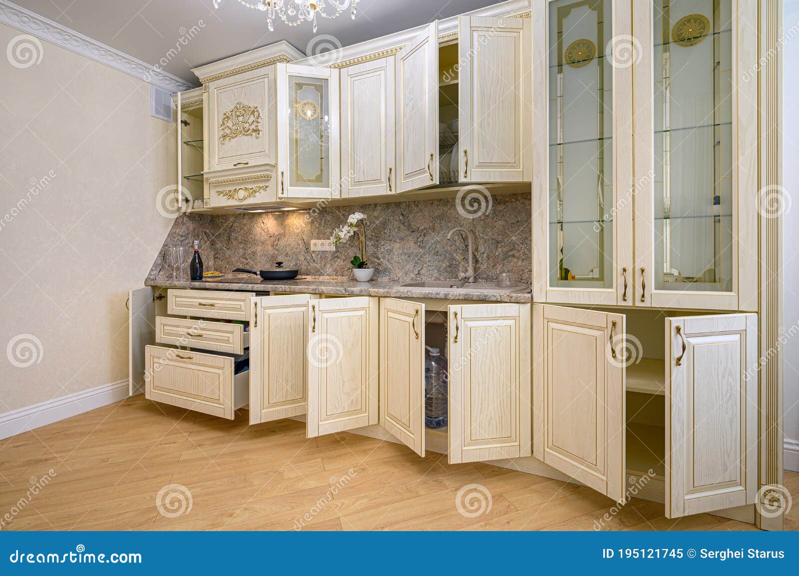 Simple and Luxury Modern Neoclassic Beige Kitchen Interior Stock Image ...