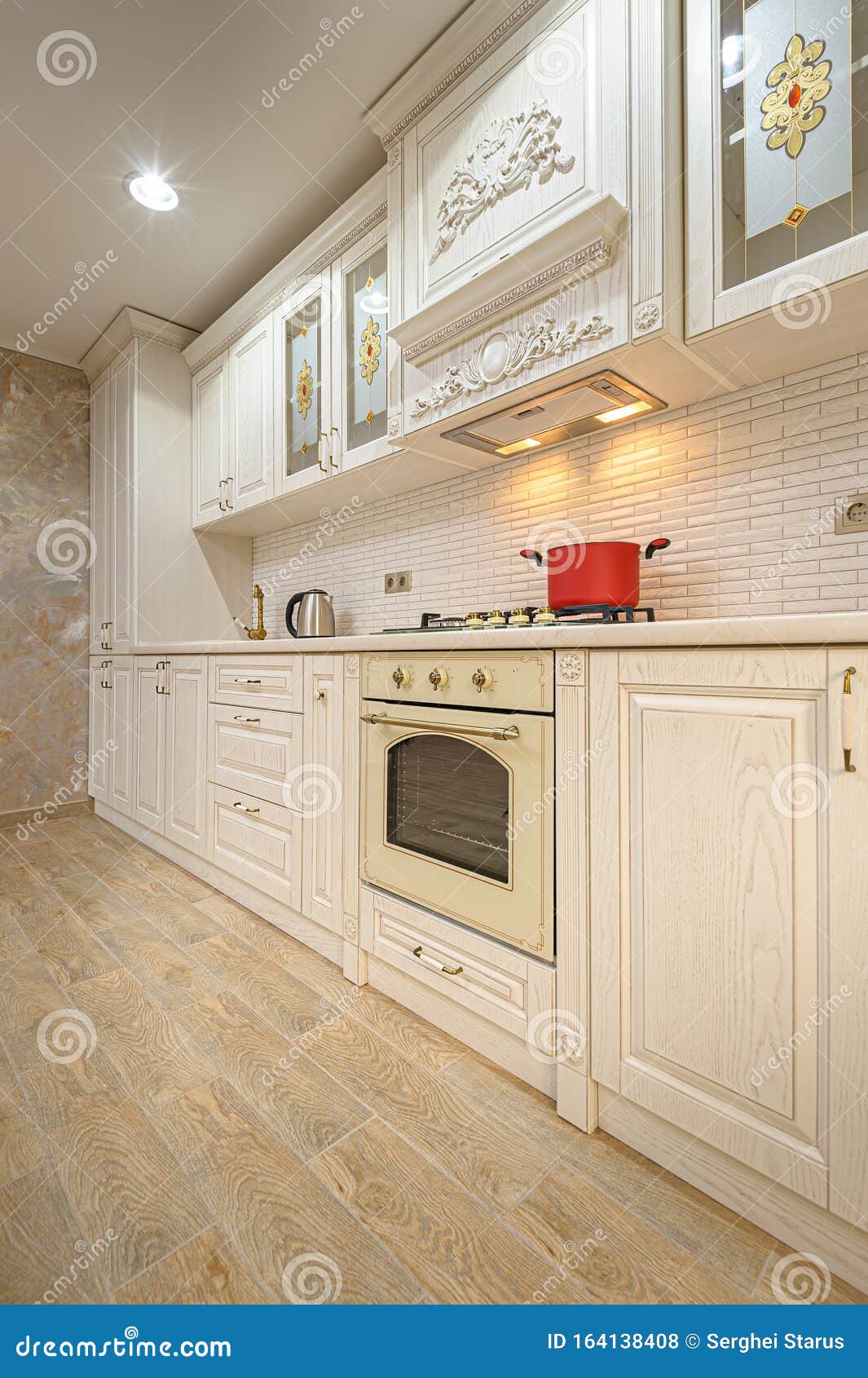 Luxury Modern White And Beige Kitchen Interior Stock Photo Image of expensive, furniture