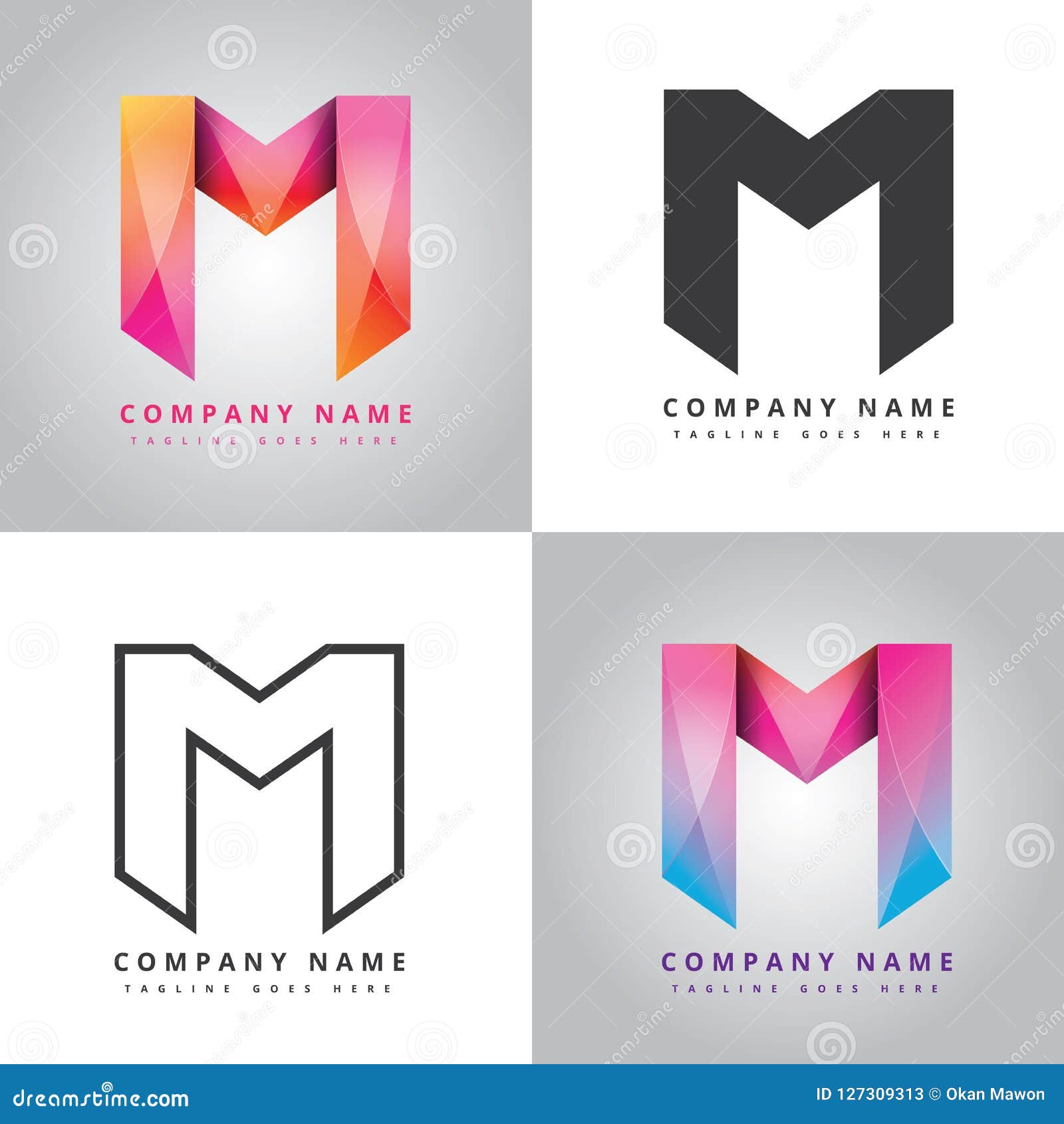set of initials letter M abstract logo vector design - MasterBundles