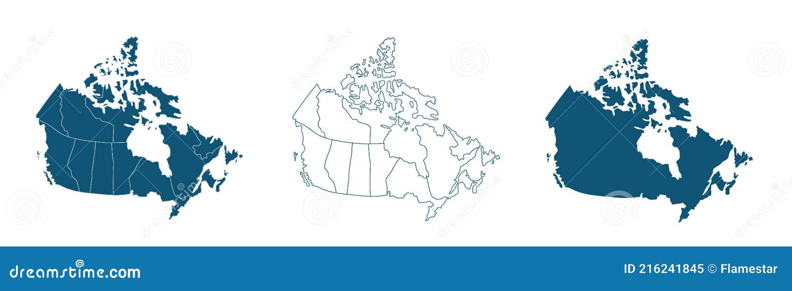 Simple Map of Canada Vector Drawing. Mercator Projection. Filled and