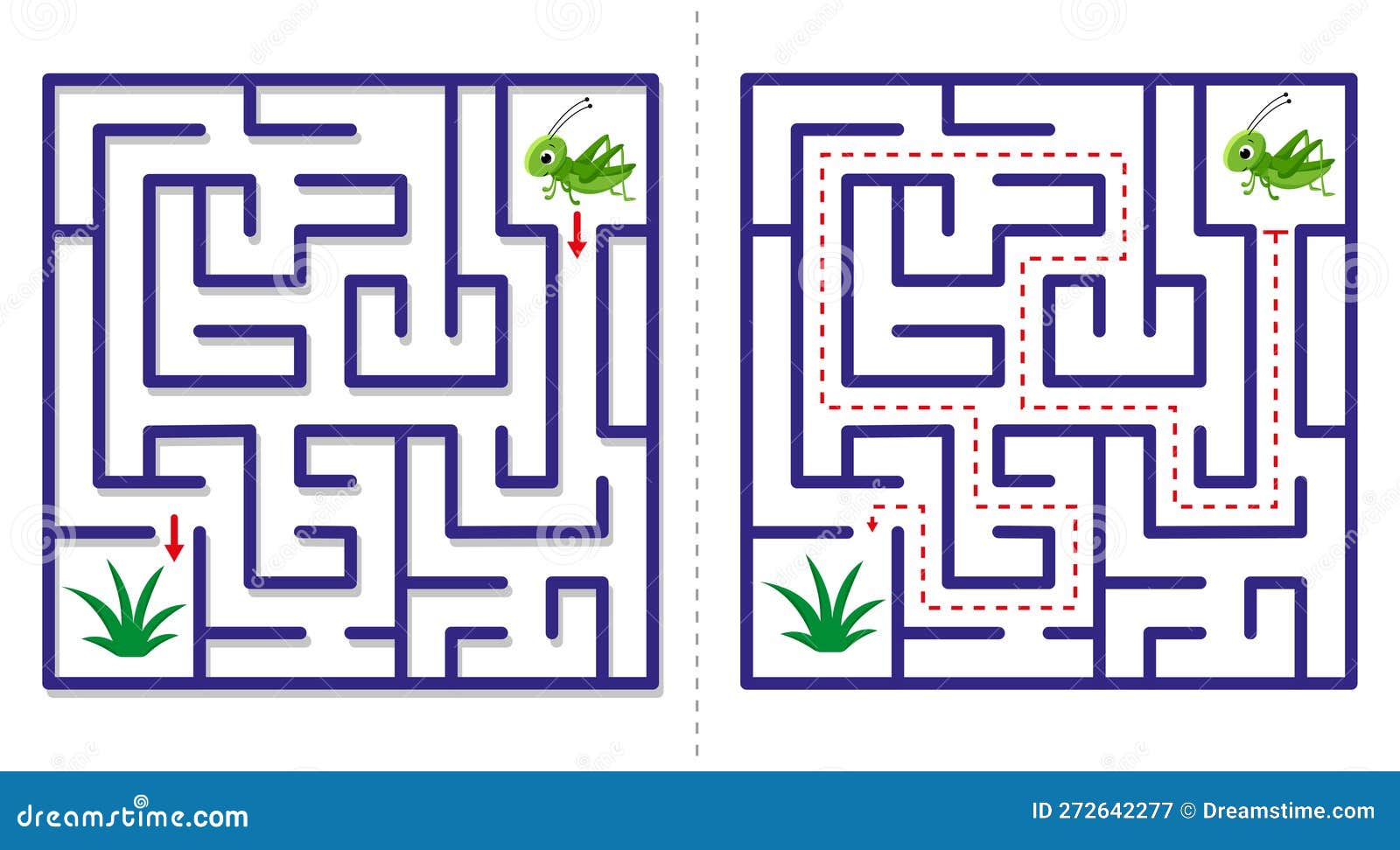 Simple Maze Abstract Game with Answer. Help Find Grass
